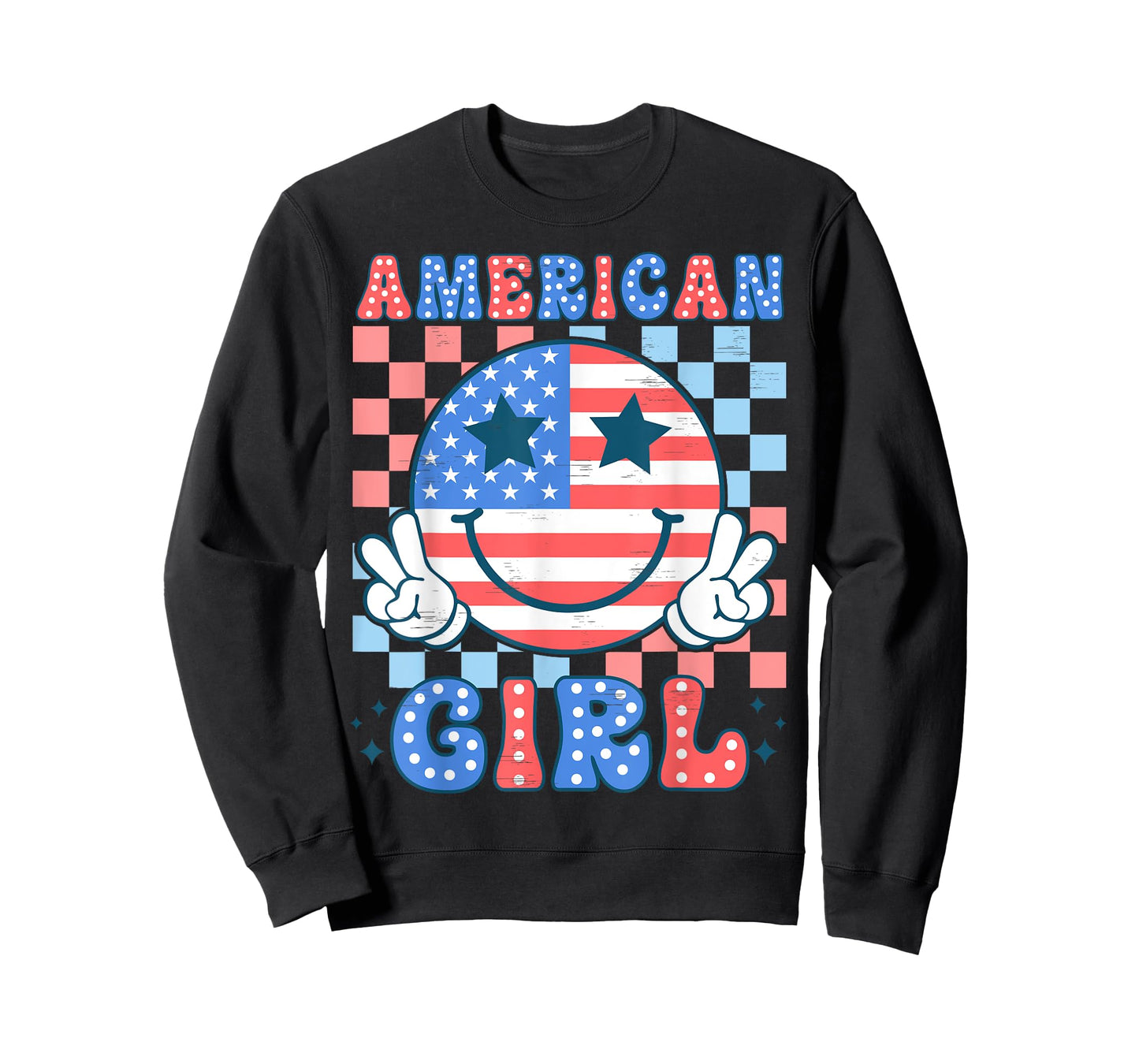Happy Face USA Flag Patriotic American Girls Kid 4th of July T-Shirt