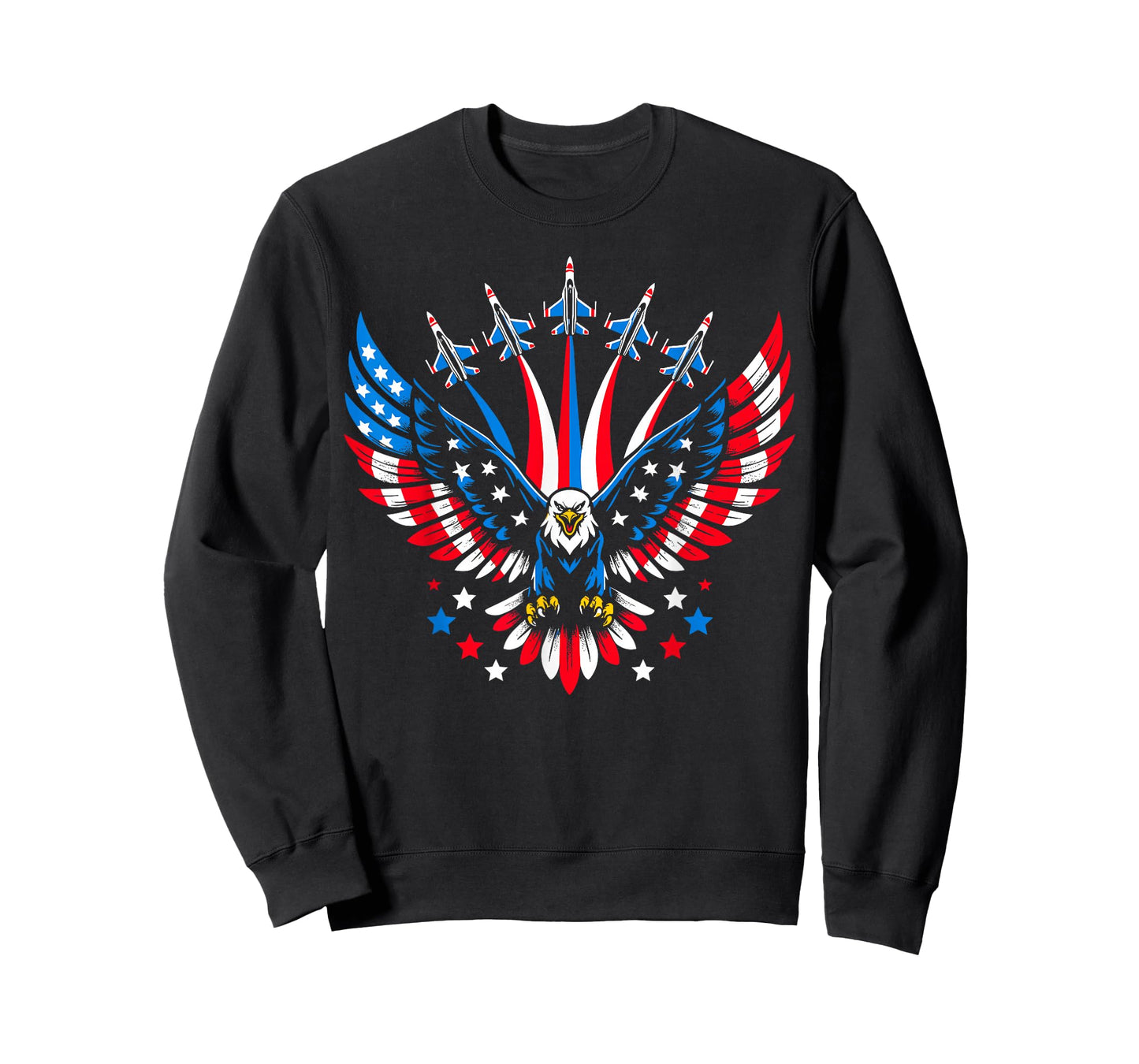 Eagle Patriotic Red Blue USA Flag Fighter Jets 4th of July T-Shirt