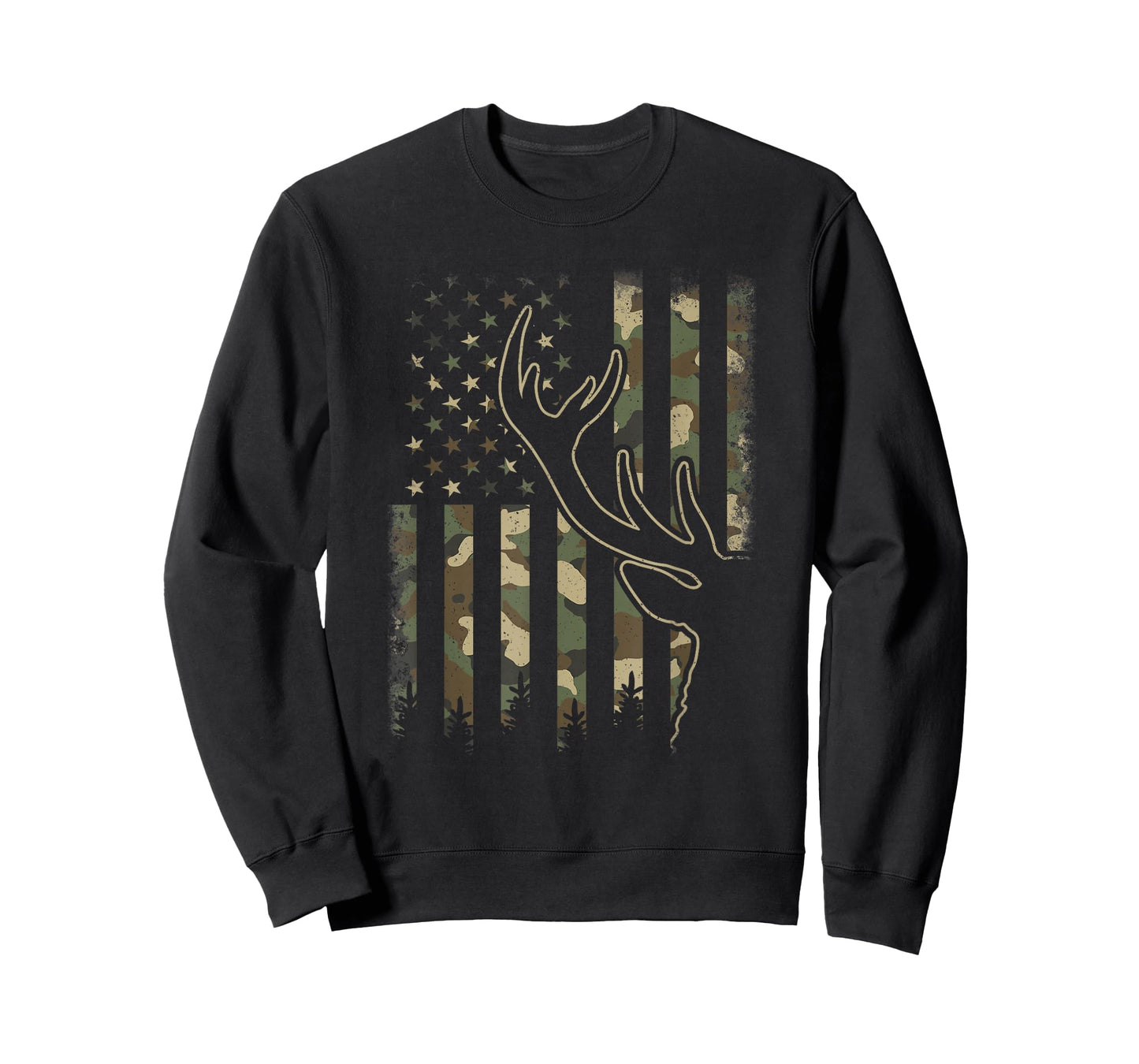 Camo US Flag Elk Buck Camouflage Deer Hunting Hunter Men T-Shirt