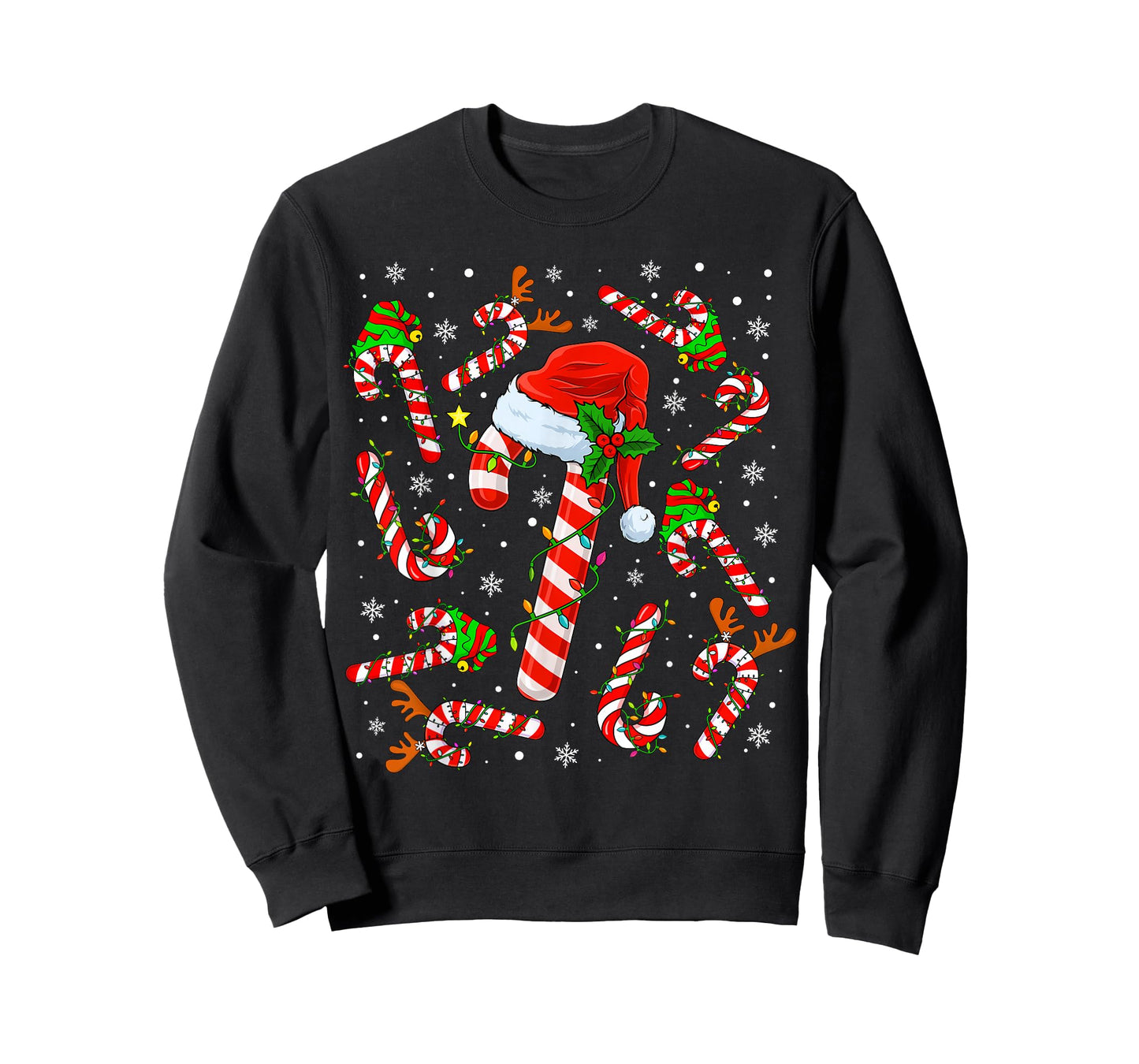 Christmas Candy Cane Santa Hat Reindeer Funny Xmas Light T-Shirt