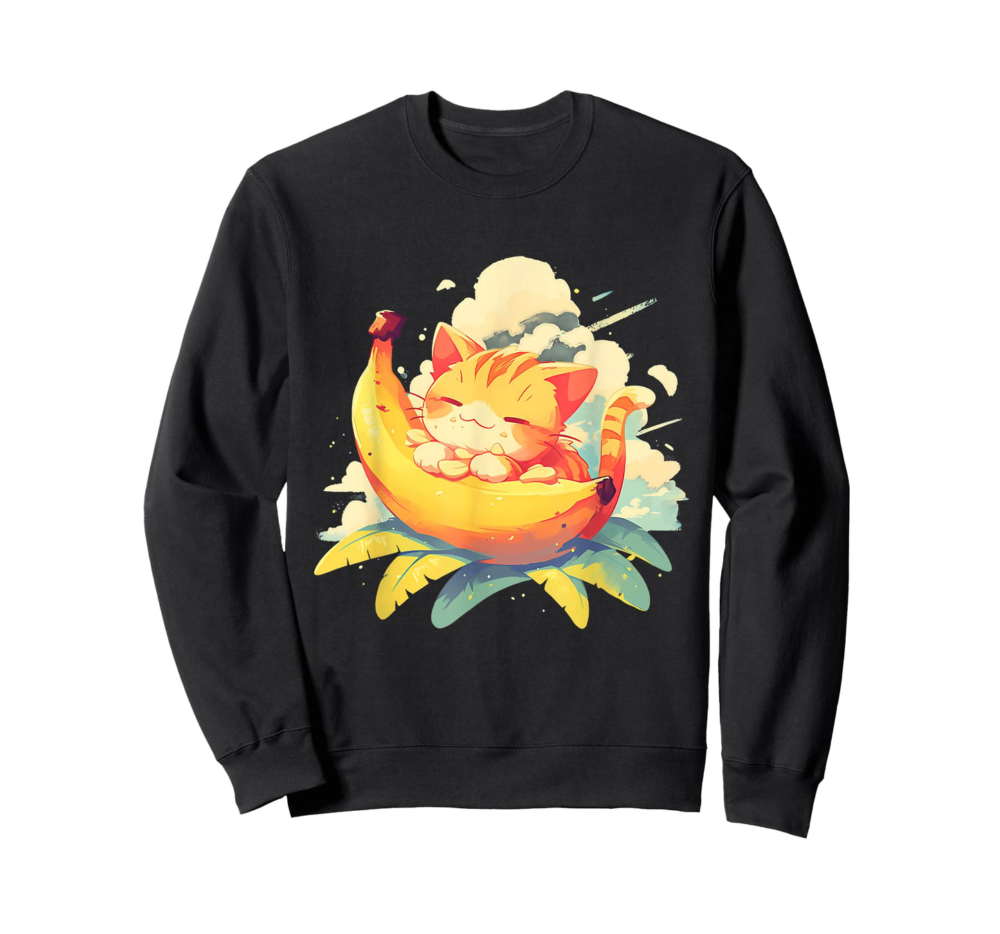 Banana Cat Colourful Artwork Banana Fruits Drawing Cute Cat Men Women Kids T-Shirt