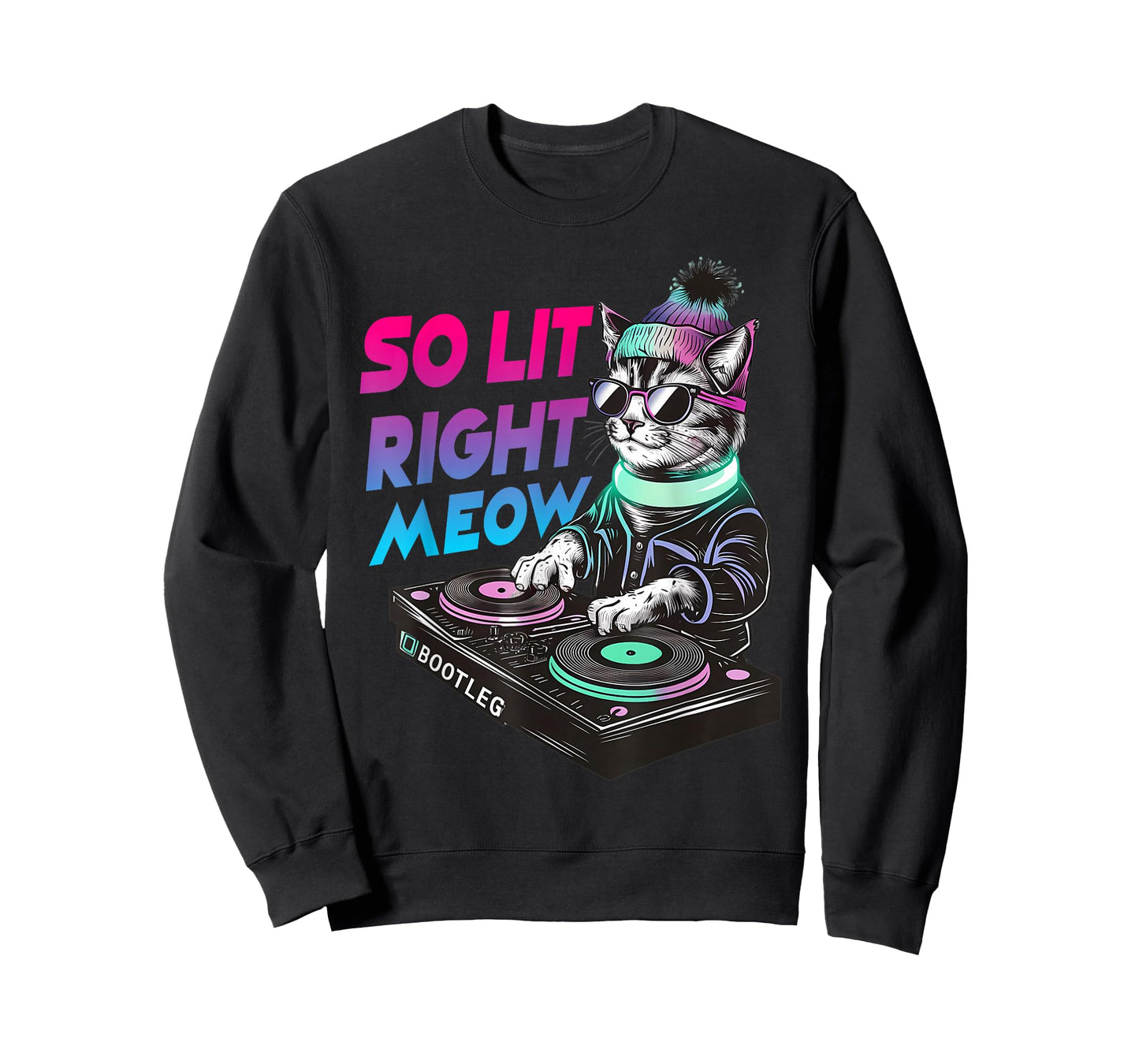 Funny Cat Rave Graphic Clothing So Lit Right Meow DJ Cat Tee T-Shirt