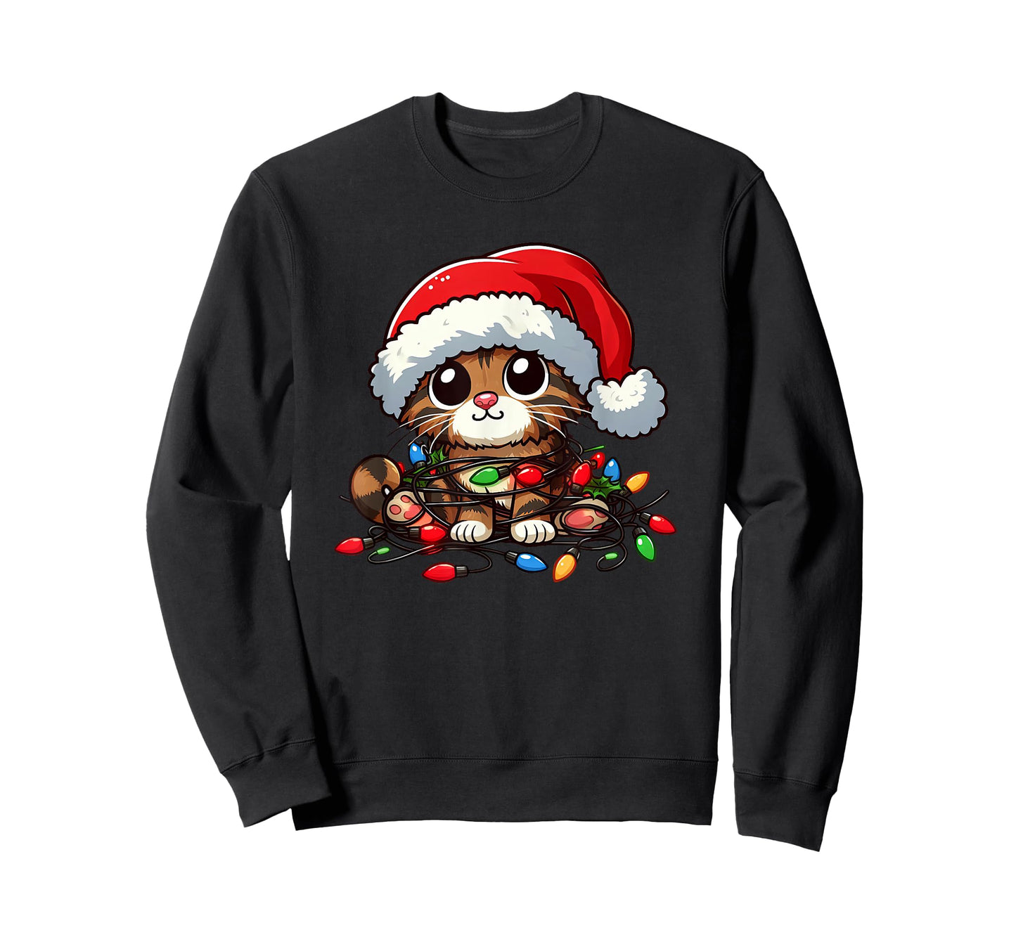 Brown Tabby Cat Christmas Lights Pet Funny Xmas T-Shirt