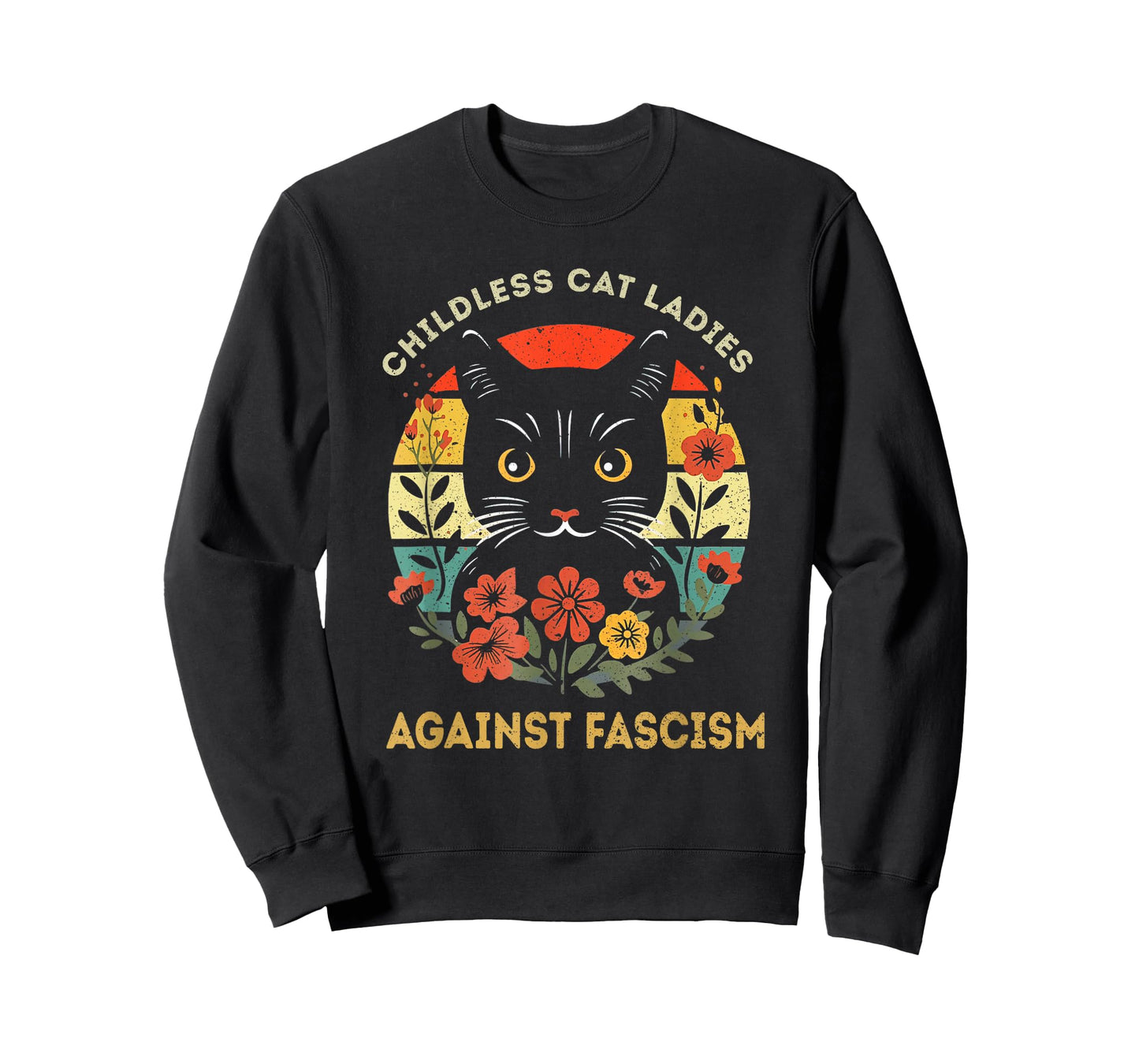 Childless Cat Ladies Against Fascism Funny Cat Feminist T-Shirt, Small, Black