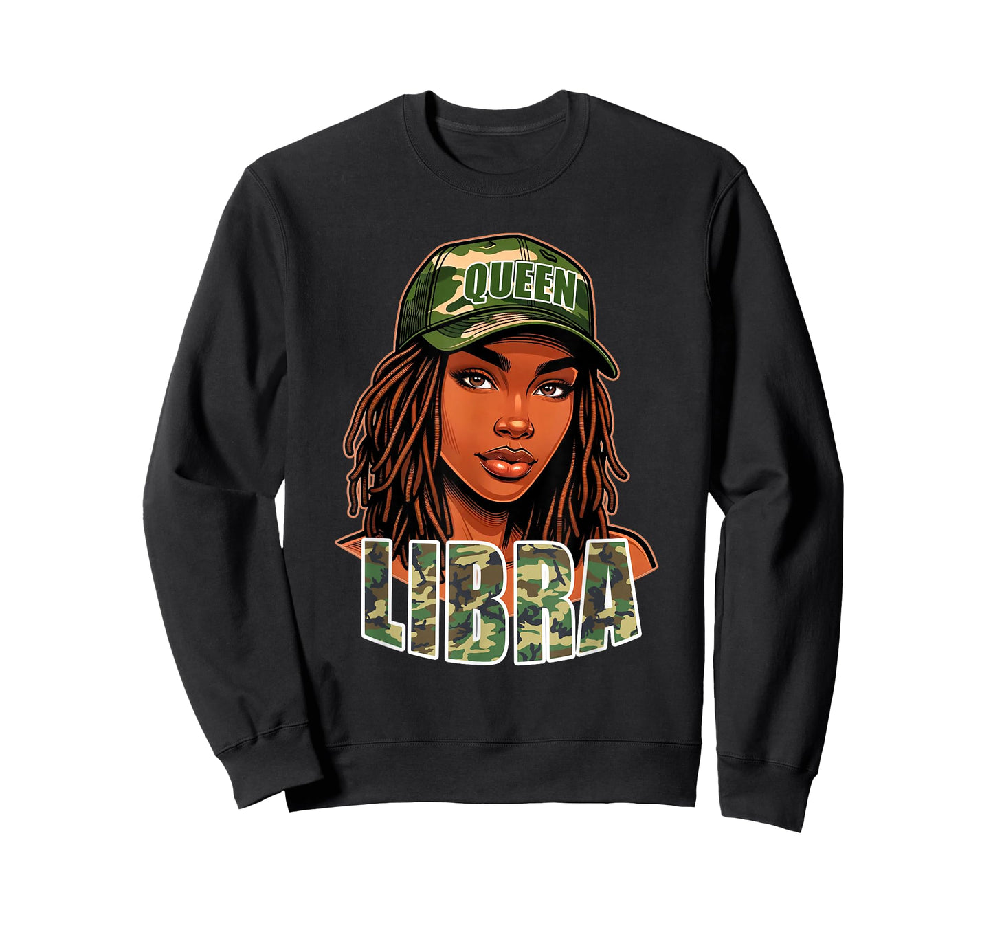 Libra Queen Black Woman Camo Hat Locs Birthday T-Shirt
