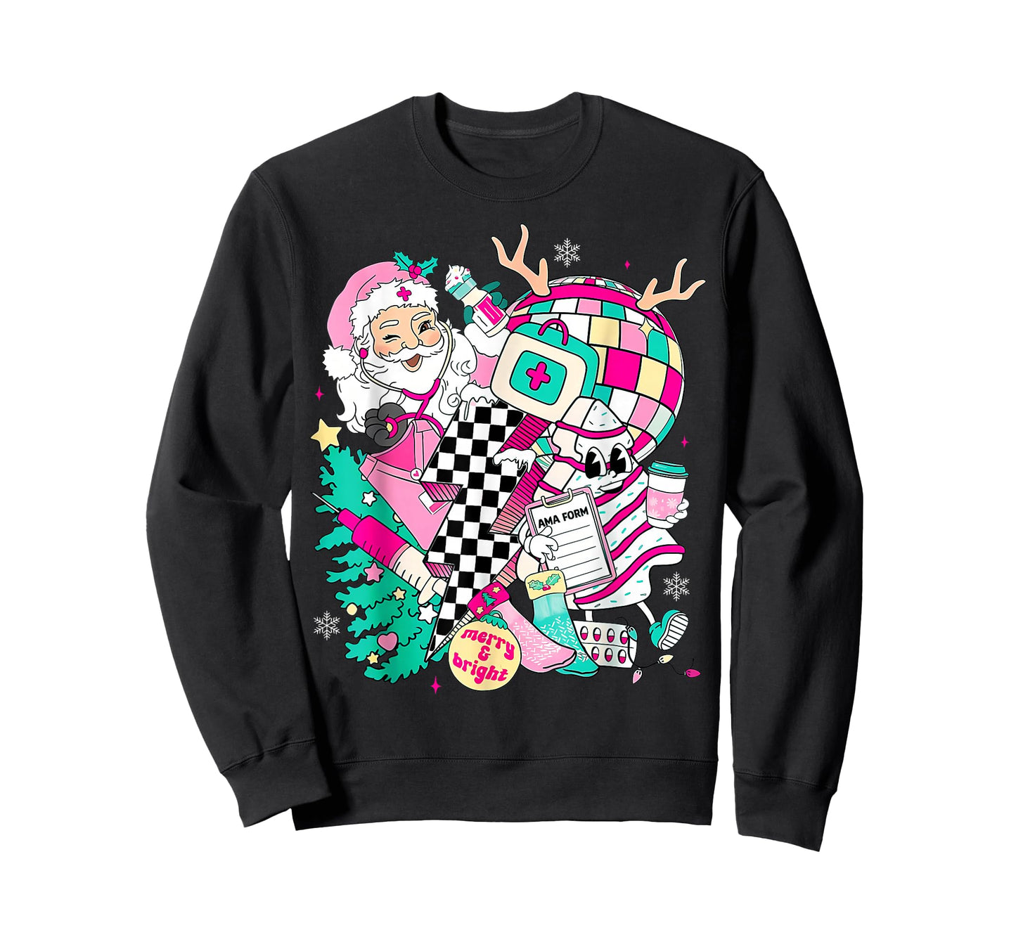 Christmas Santa Nurse Disco Ball Rn CNA ICU Med Surg PICU T-Shirt