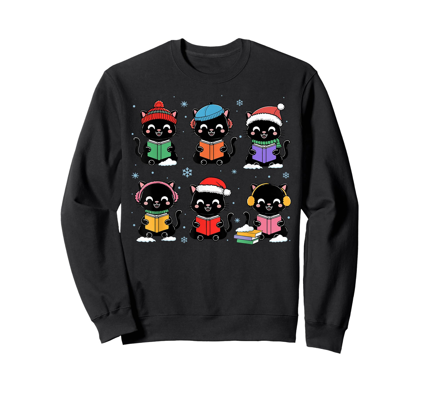 Black Cat Reading Book Christmas for Bookworm Cat Lover Xmas T-Shirt