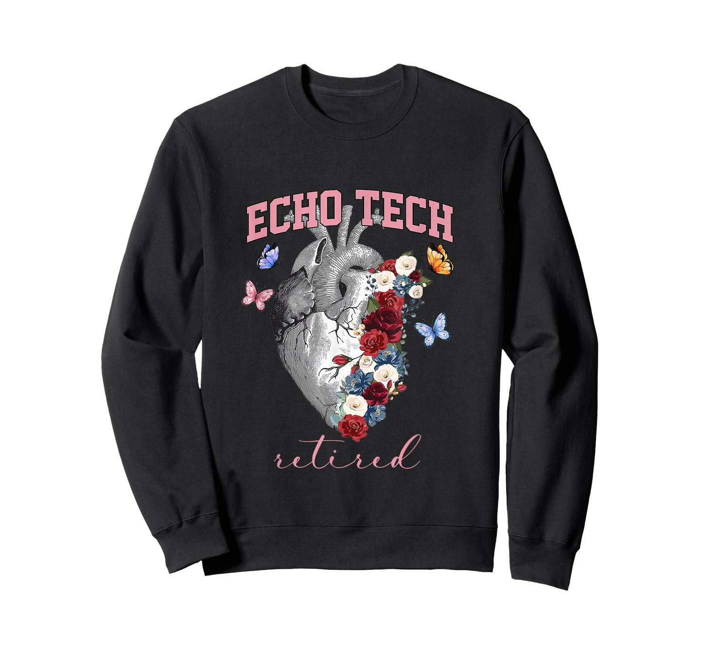 Anatomical Heart Floral Echo Tech Retired Cardiac Sonography T-Shirt