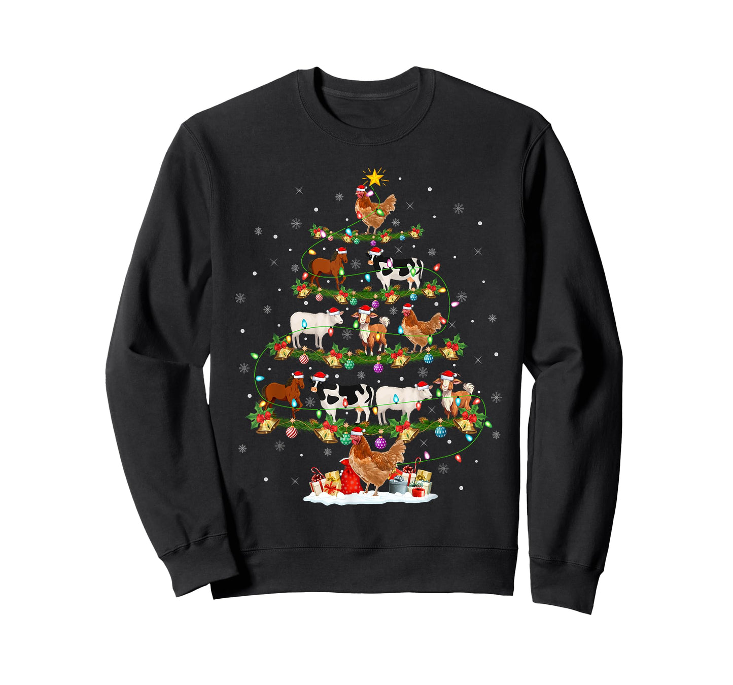 Chicken Cow Goat Horse Farm Animal Farmer Christmas Tree T-Shirt