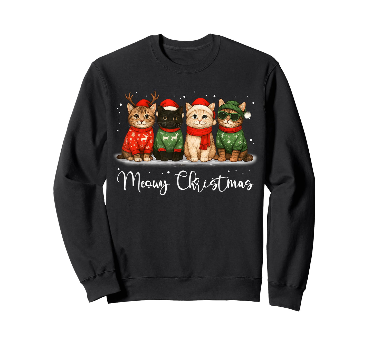 Christmas Holiday Xmas Meowy Christmas Funny Cat Santa Hat T-Shirt