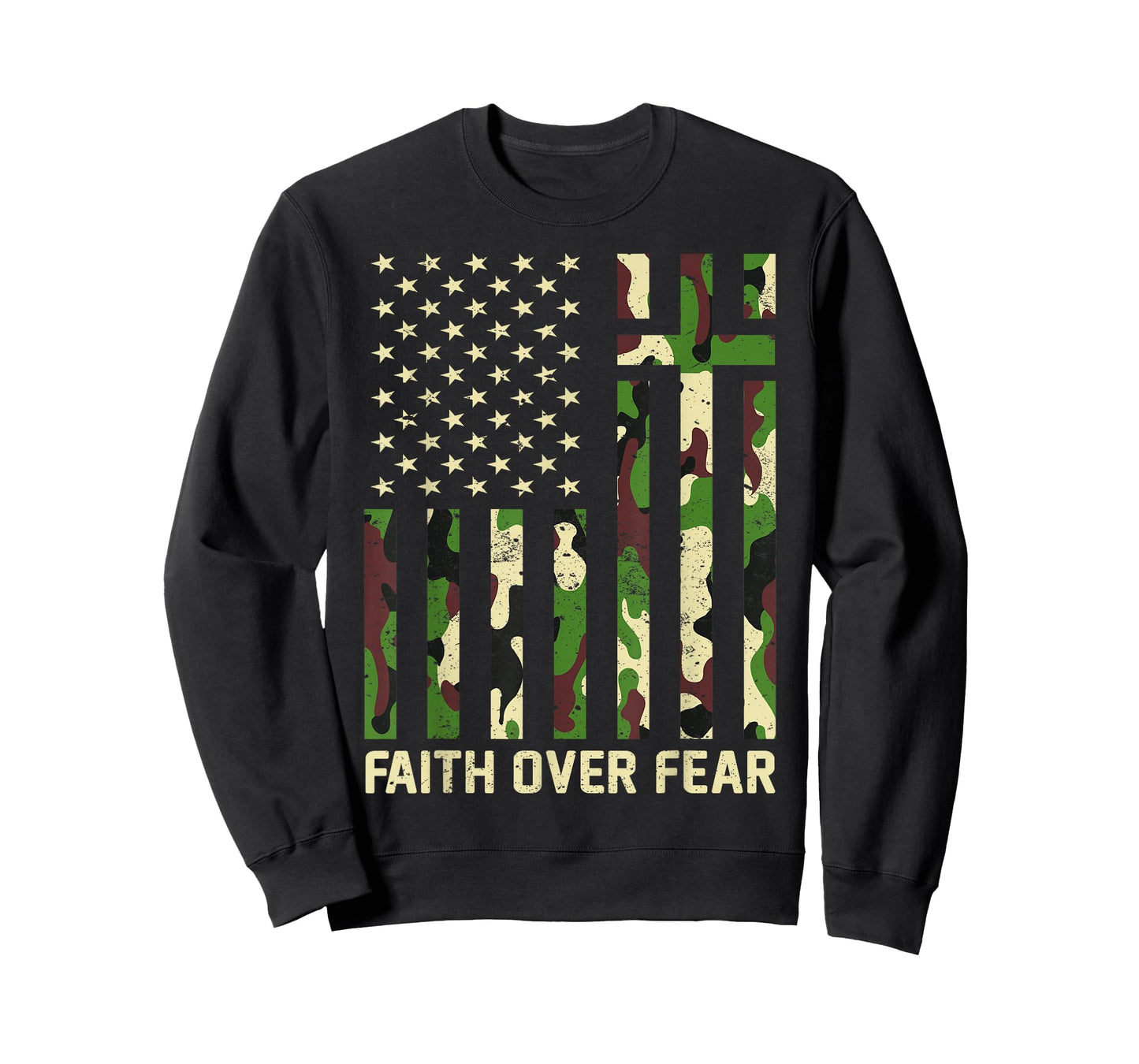 Faith Over Fear Christian Americn Flag Camouflage Patriotic T-Shirt