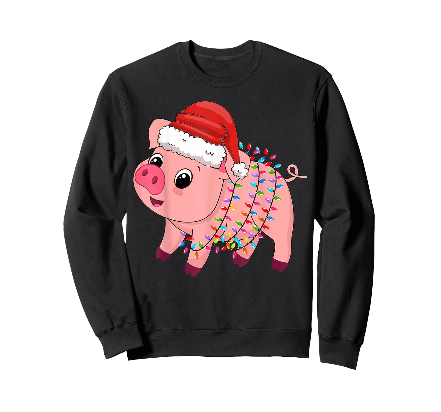 Christmas Lights Pig Wearing Xmas Hat - Pig Lover Farmer T-Shirt