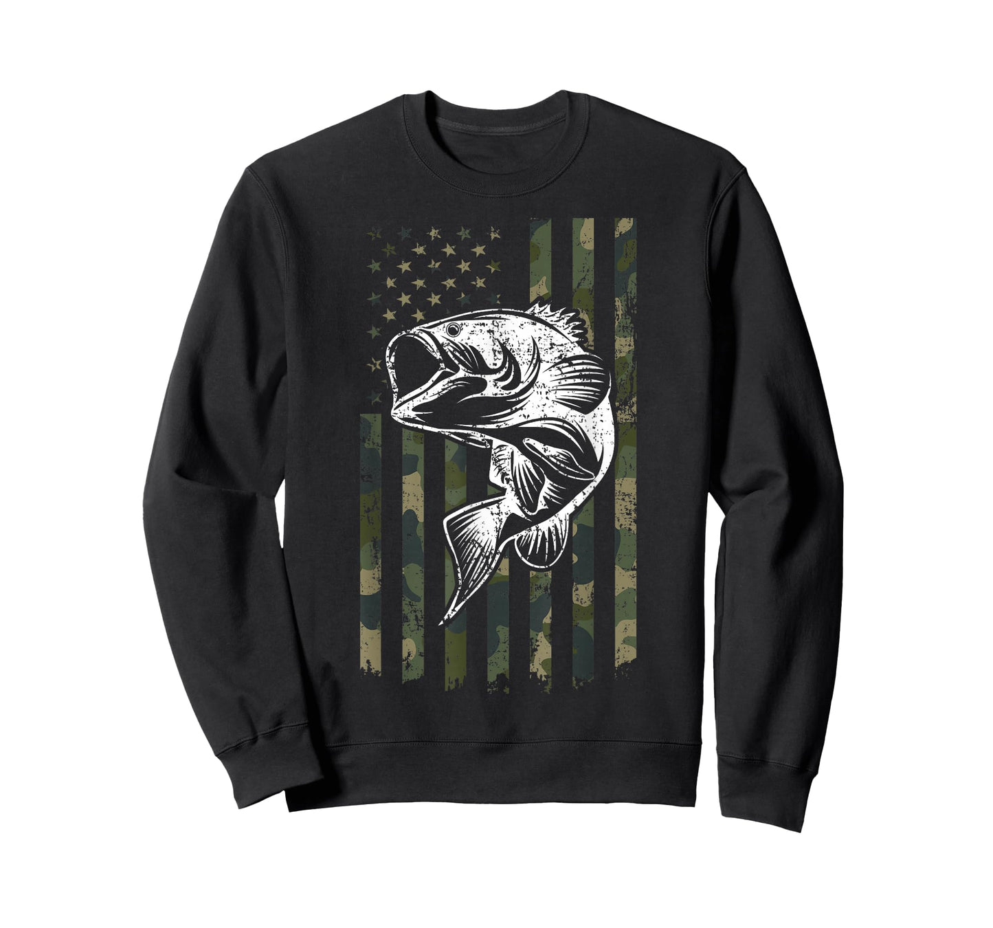 Large mouth Bass Fishing Camo American Flag USA Fisherman T-Shirt