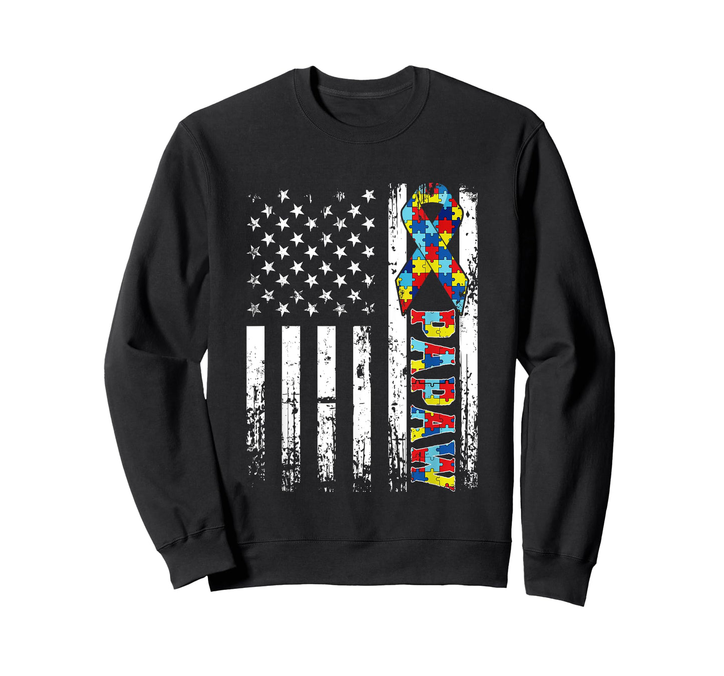 Retro American Flag Autism Papaw Awareness Autistic T-Shirt