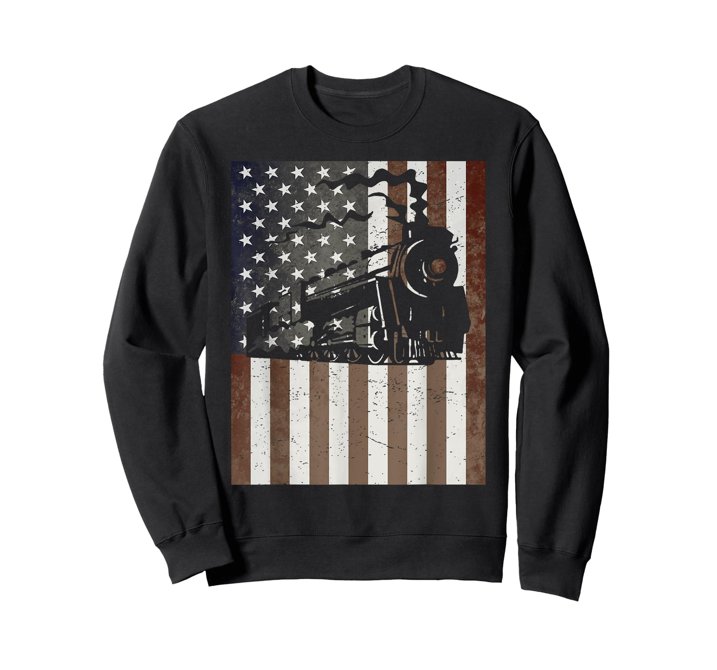 Train Locomotive Engine American Flag Model Builder Vintage T-Shirt