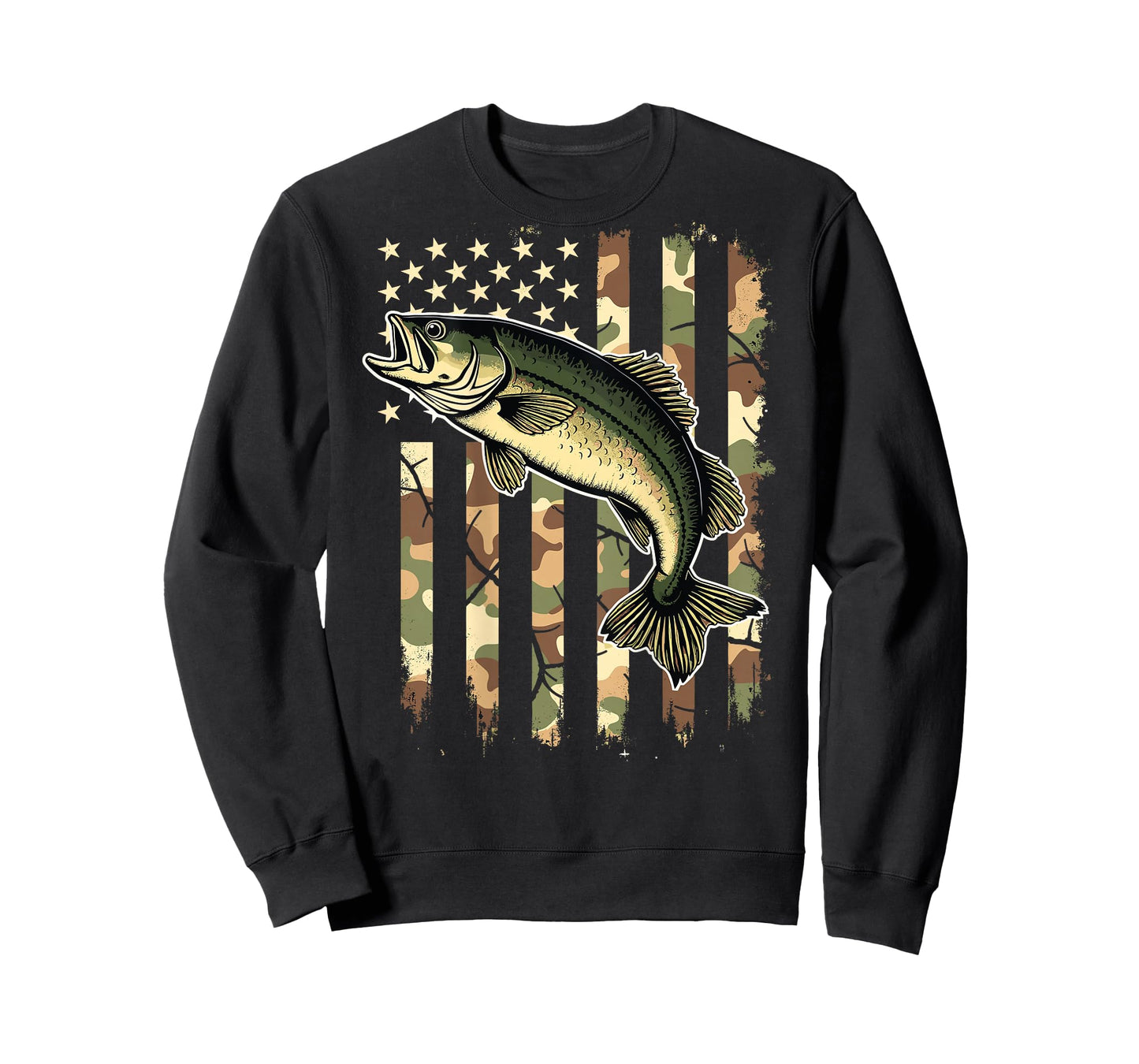 Fishing (on Back) Camouflage USA American Flag Fisherman T-Shirt