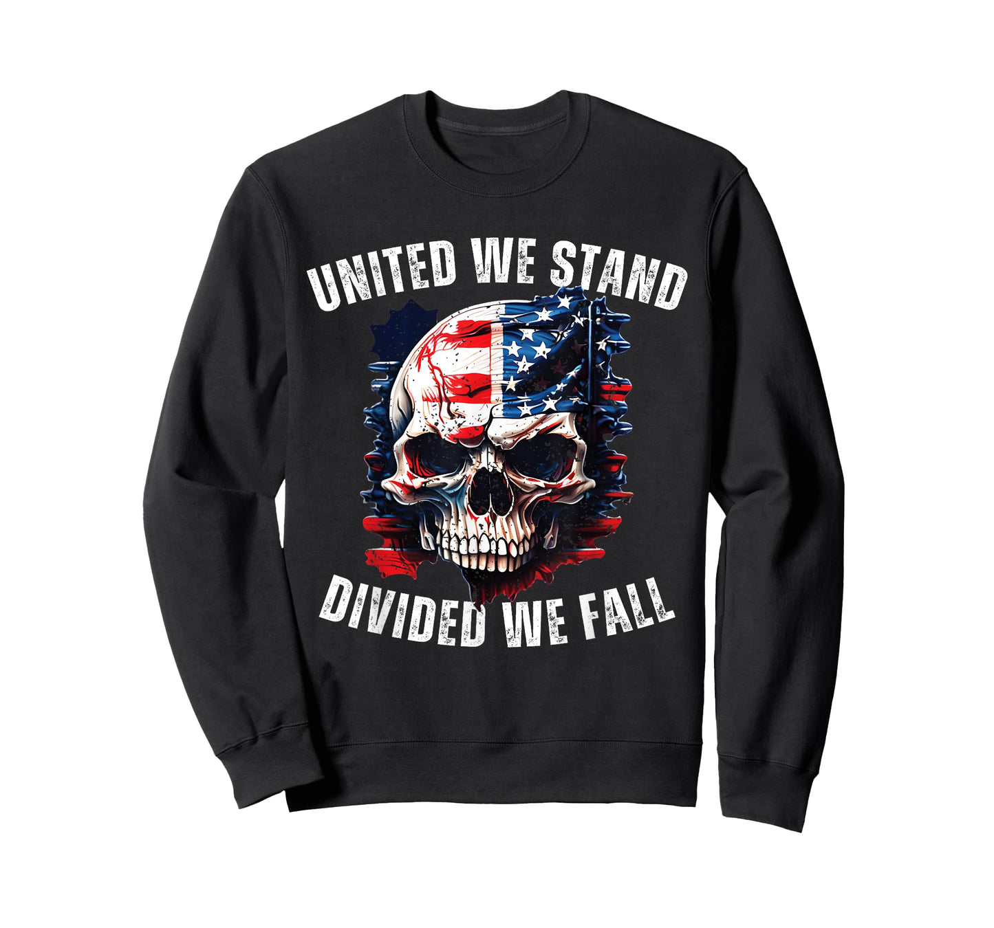 United We Stand Divided We Fall American US Flag Skull T-Shirt