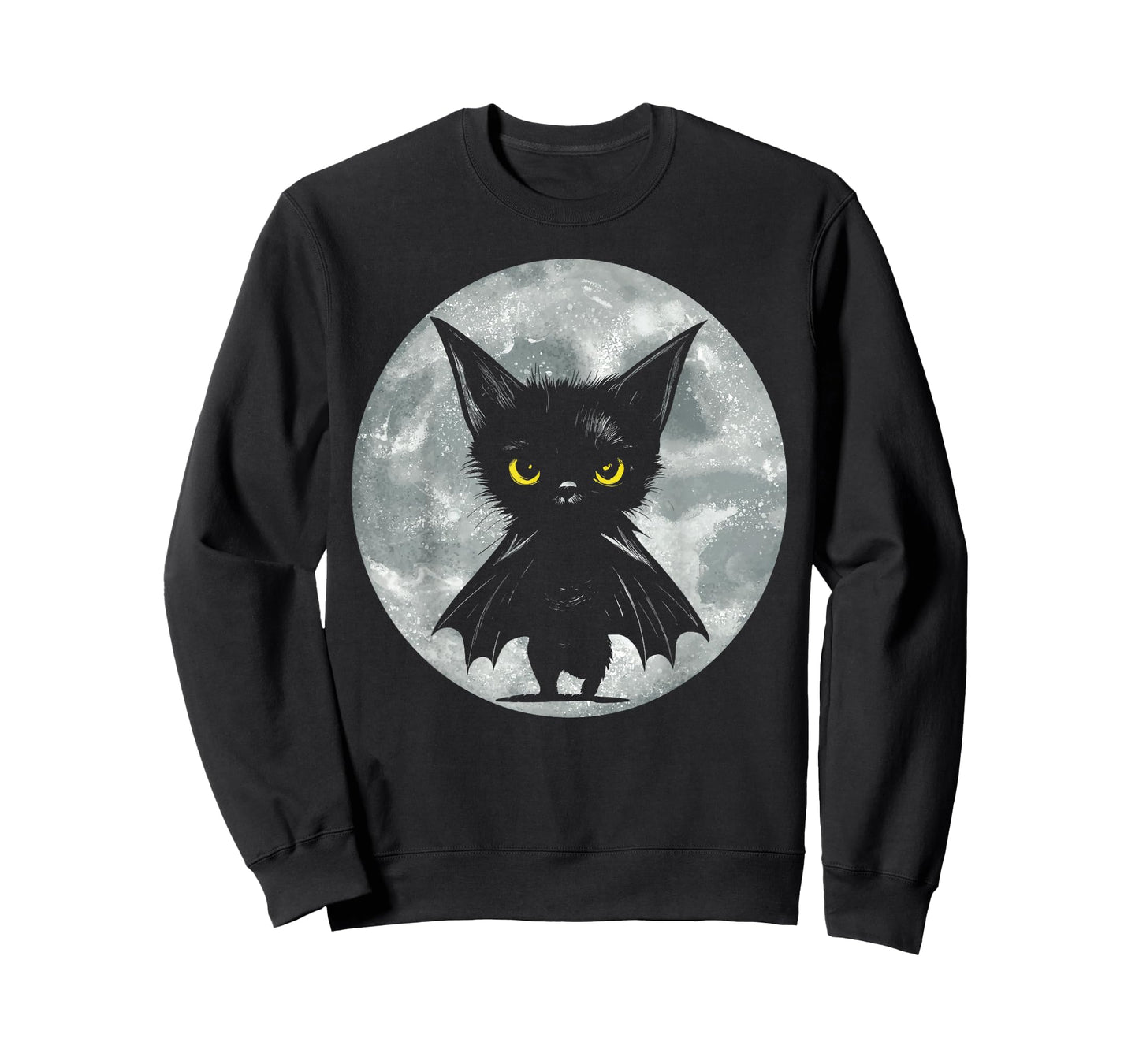 Halloween Cat and Moon: Grumpy Black Kitten In Bat Costume T-Shirt