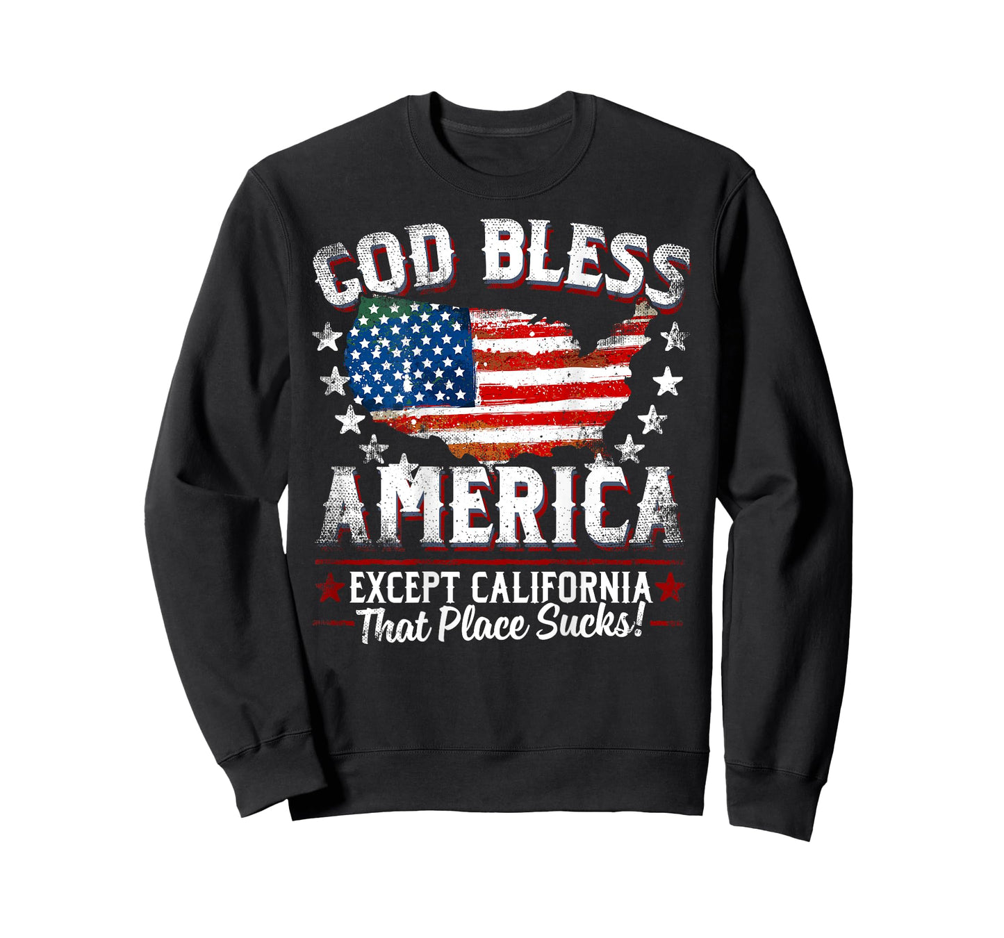 GOD BLESS AMERICA Except California Sucks Funny Backside T-Shirt