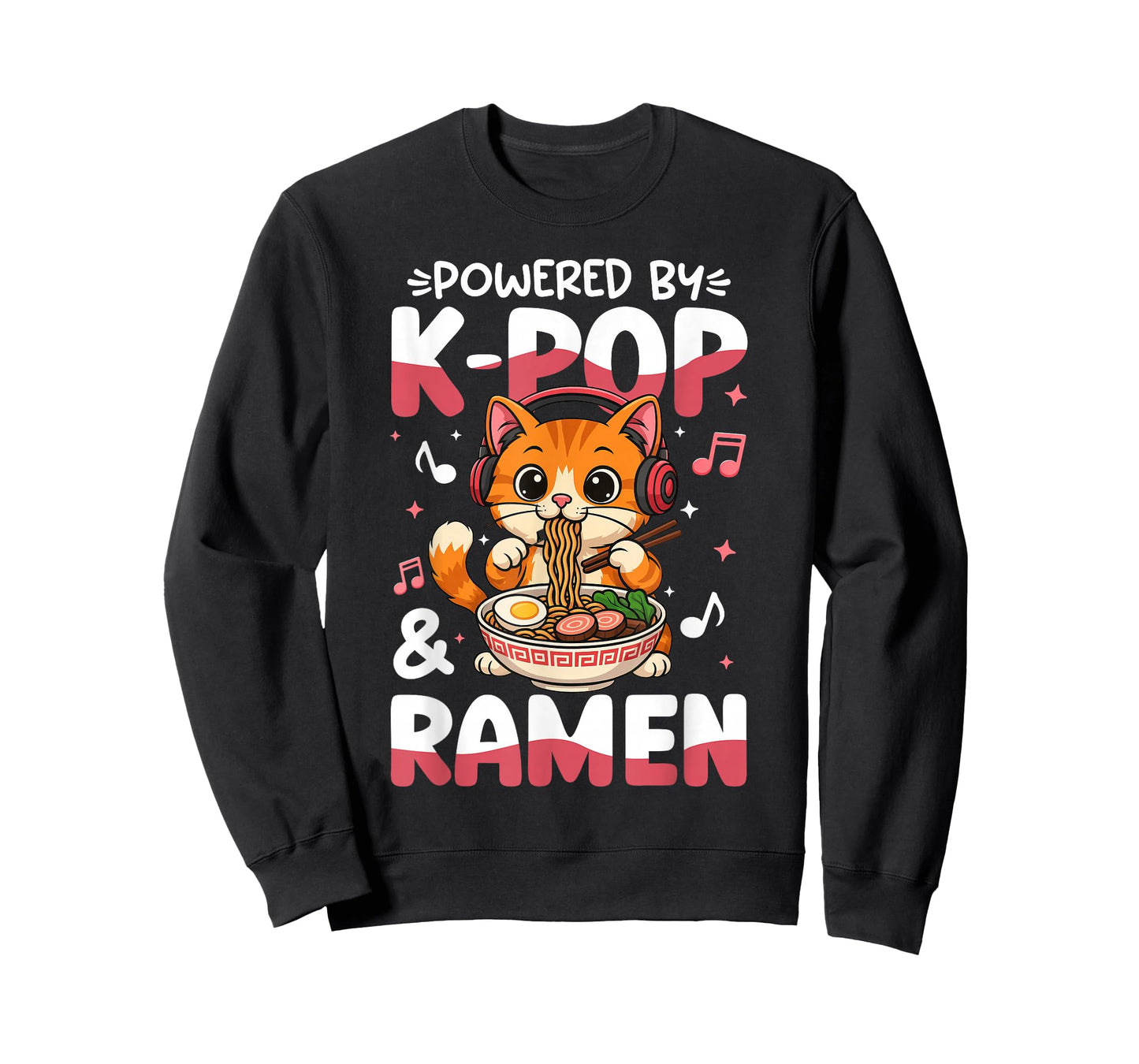 Kawaii Anime Powered by K-Pop and Ramen Cute Kpop Cat Music T-Shirt