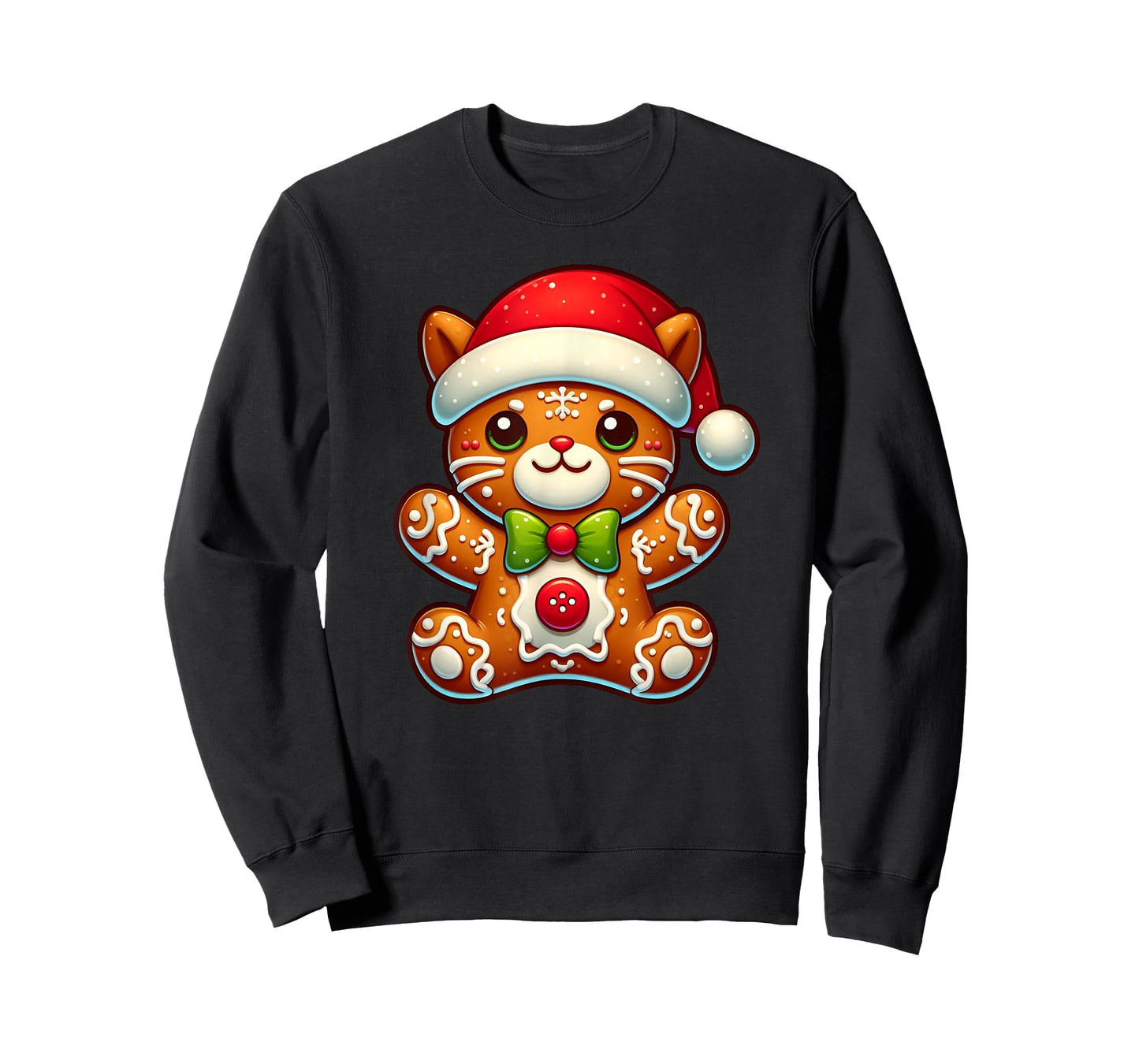 Funny Gingerbread Man Cat Christmas Womens Mens Kids T-Shirt