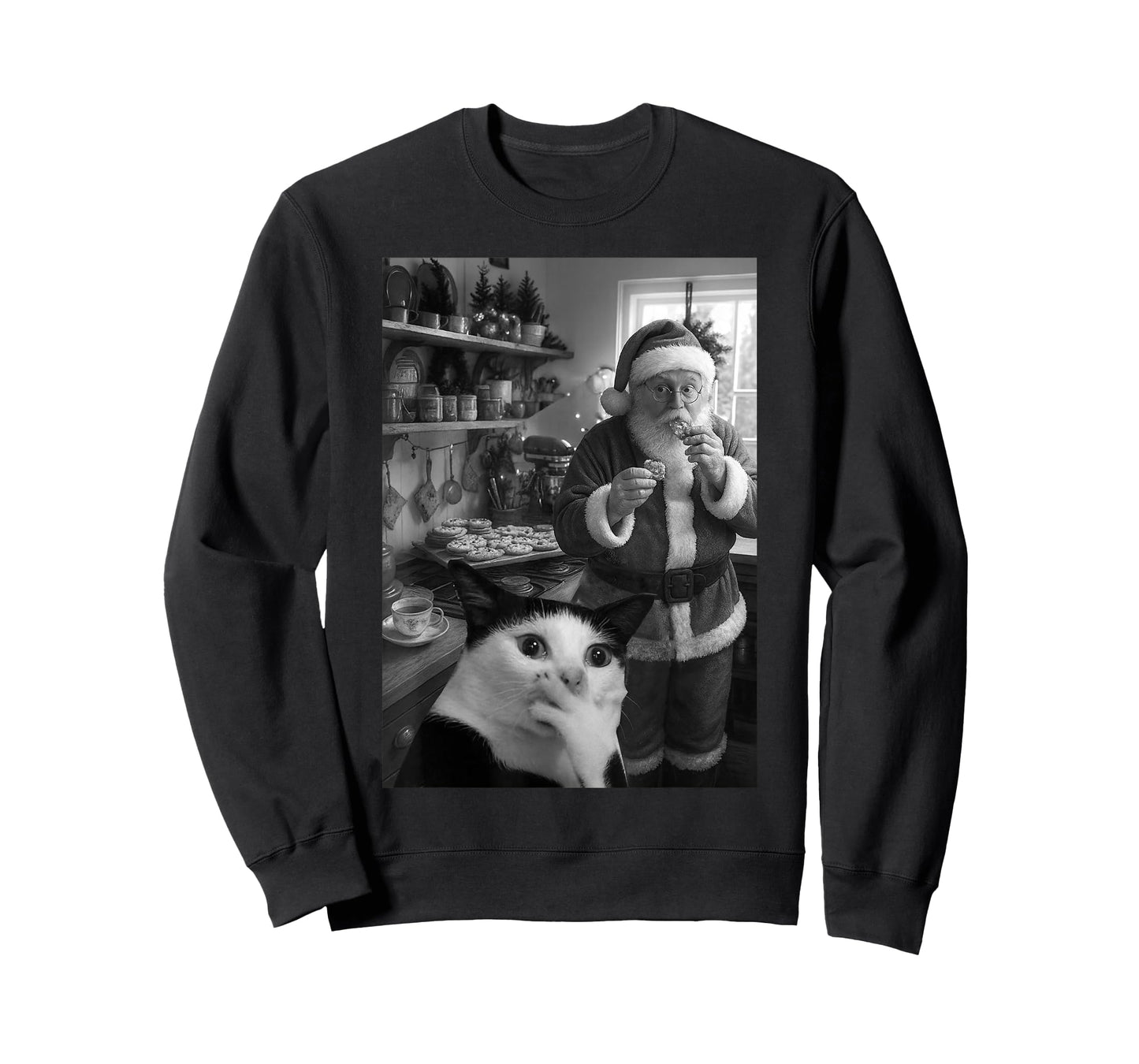 Cat Taking A Selfie Santa Christmas Xmas Pajamas Holiday T-Shirt