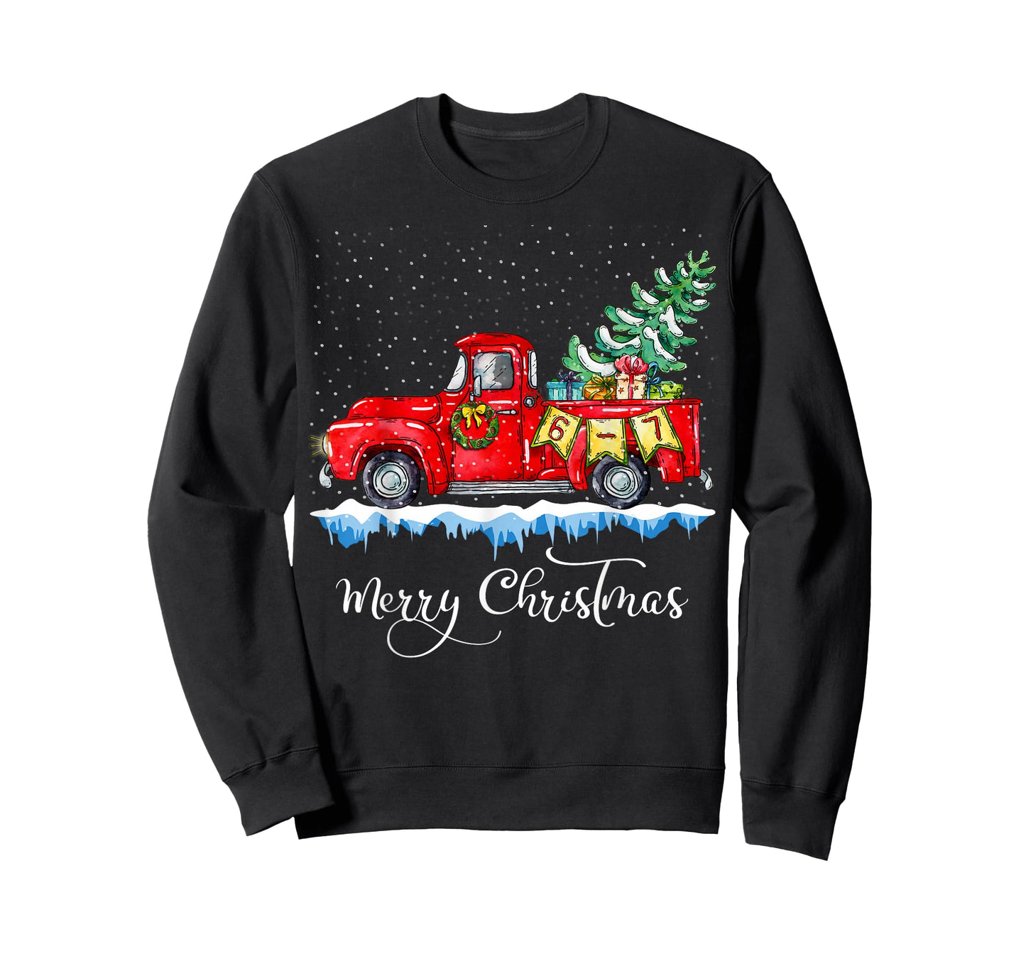 Fun 67 Meme with a Vintage Red Truck Merry Christmas 6 7 T-Shirt