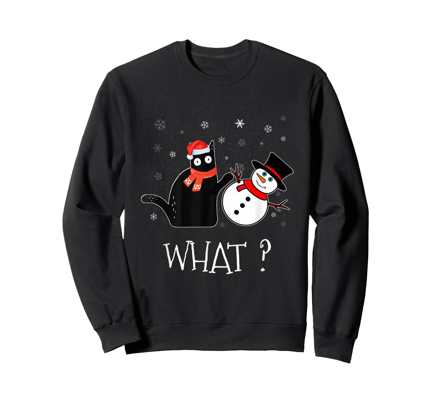 Funny Black cat Pushing Snowman Christmas Winter Costume T-Shirt