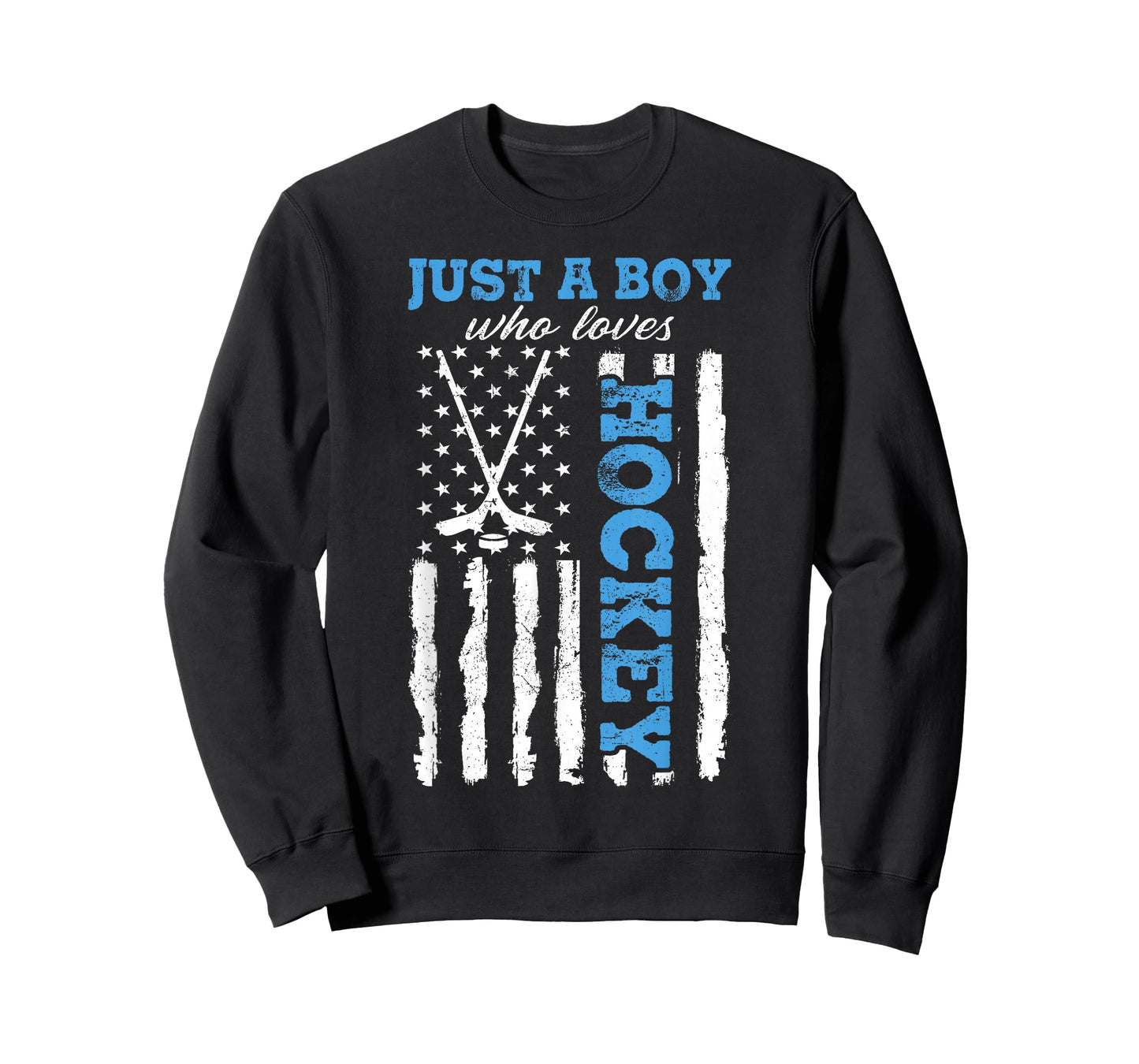 Just A Boy Who Loves Hockey USA Flag Ice Hockey Boys Kids T-Shirt