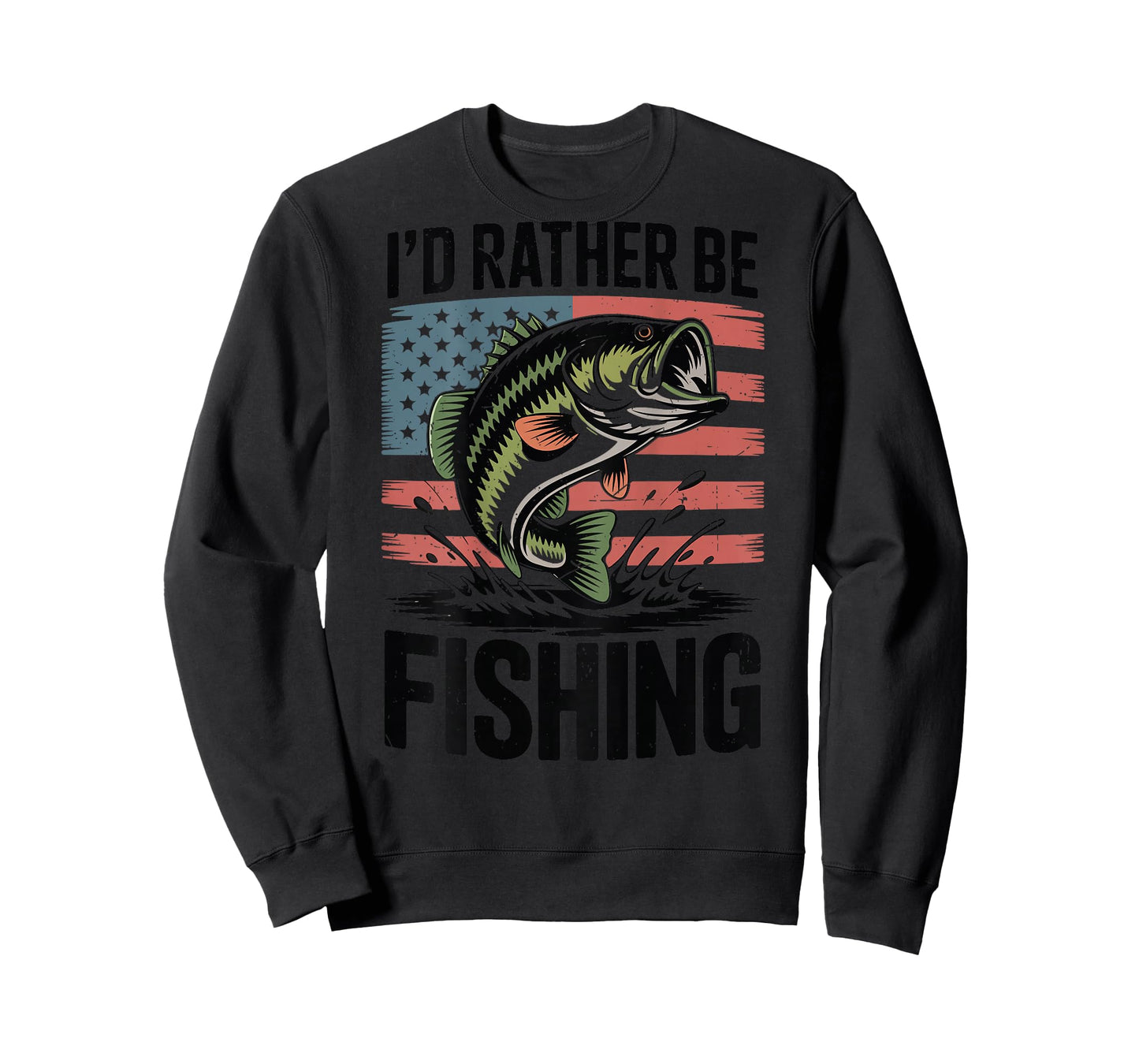 I'd Rather Be Fishing Bass Fish Dad Joke Gift American Flag T-Shirt