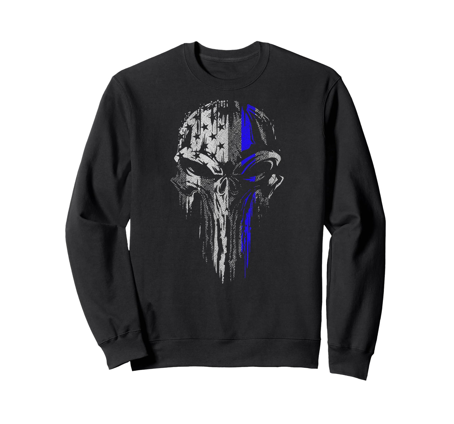Thin Blue Line Shirts Men - USA Flag Skull Police T-Shirt