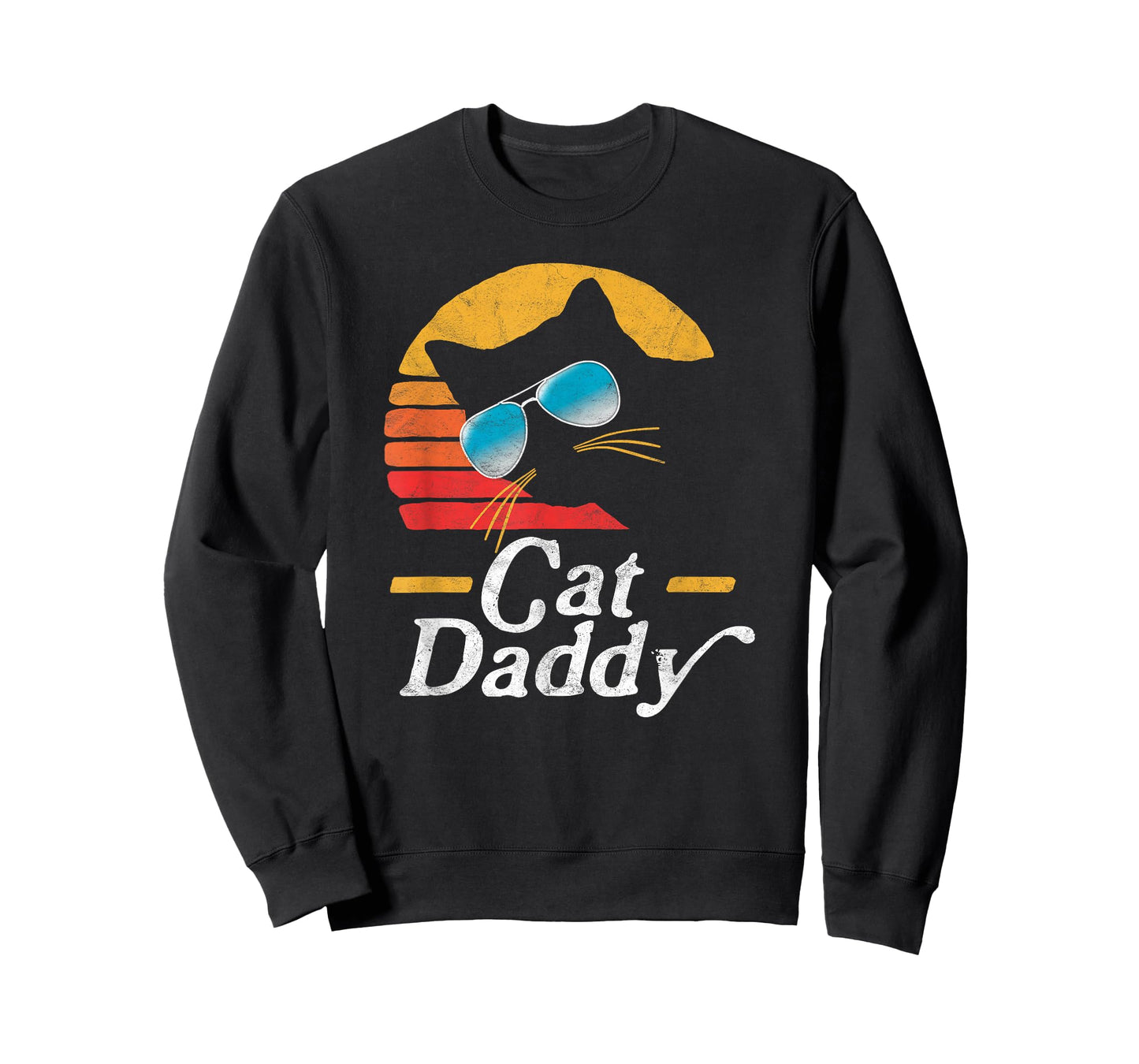 Cat Daddy Vintage 80s Style Cat Retro Sunglasses Distressed T-Shirt