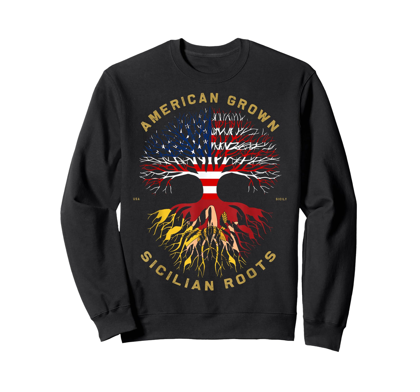 American Grown with Sicilian Roots Tree USA Flag Gifts Idea T-Shirt
