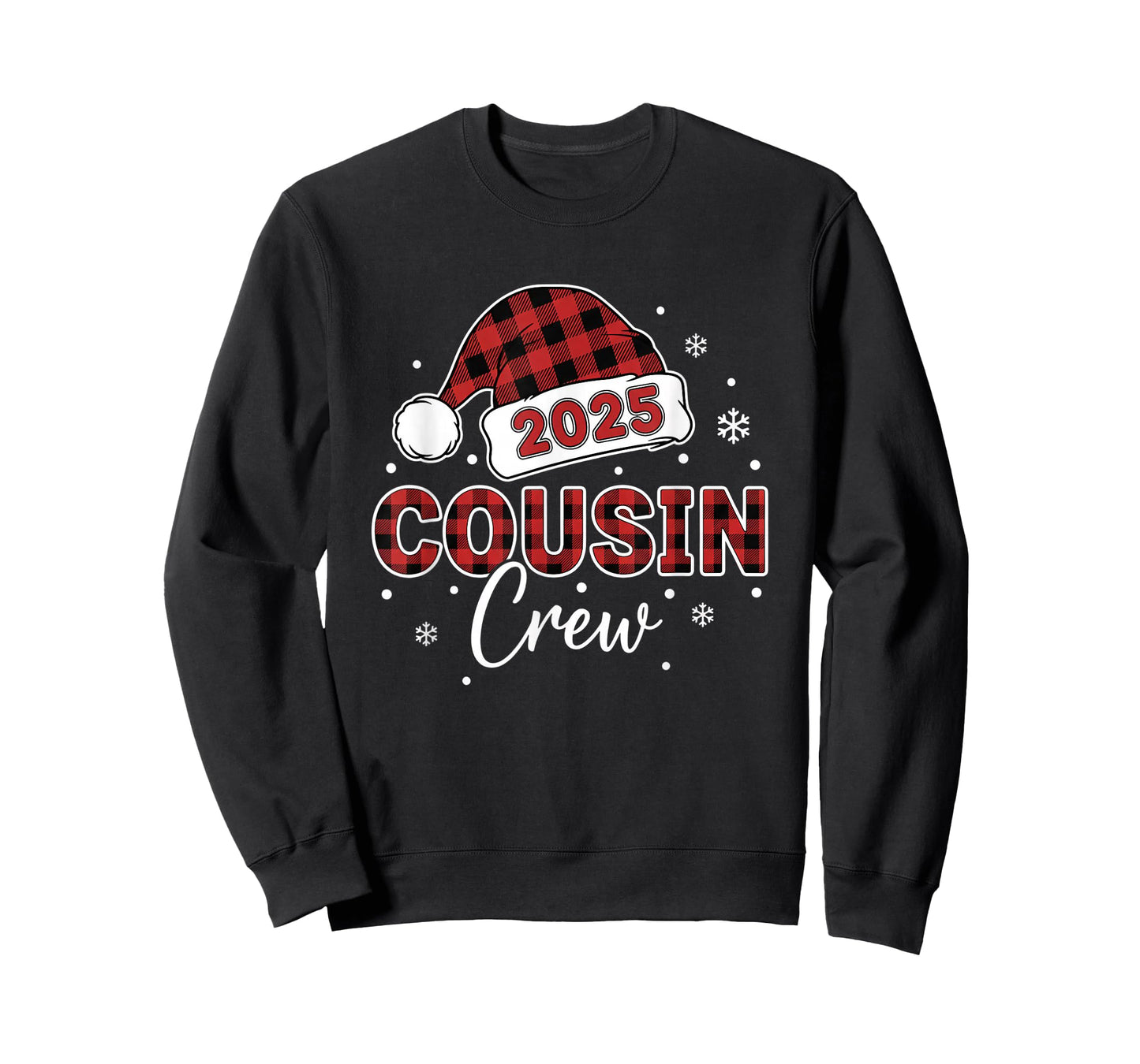 Christmas Buffalo Plaid 2025 Cousin Crew Santa Hat Xmas T-Shirt