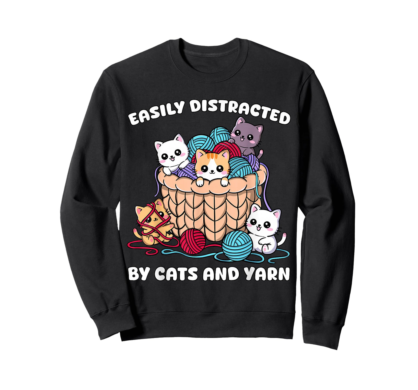 Easily Distracted by Cats and Yarn Funny Crochet Knitting T-Shirt