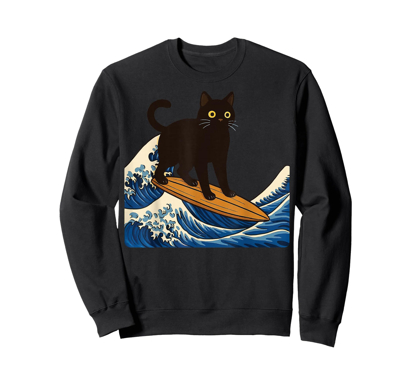 Black Cat Surfing Japanese Wave Japan T-Shirt