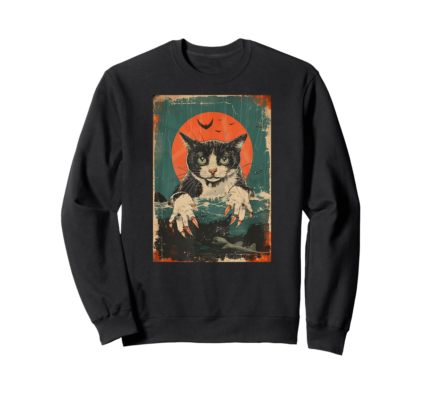 Creepy Cat Monster Funny Retro Cats Sea Lover Japanese Anime T-Shirt