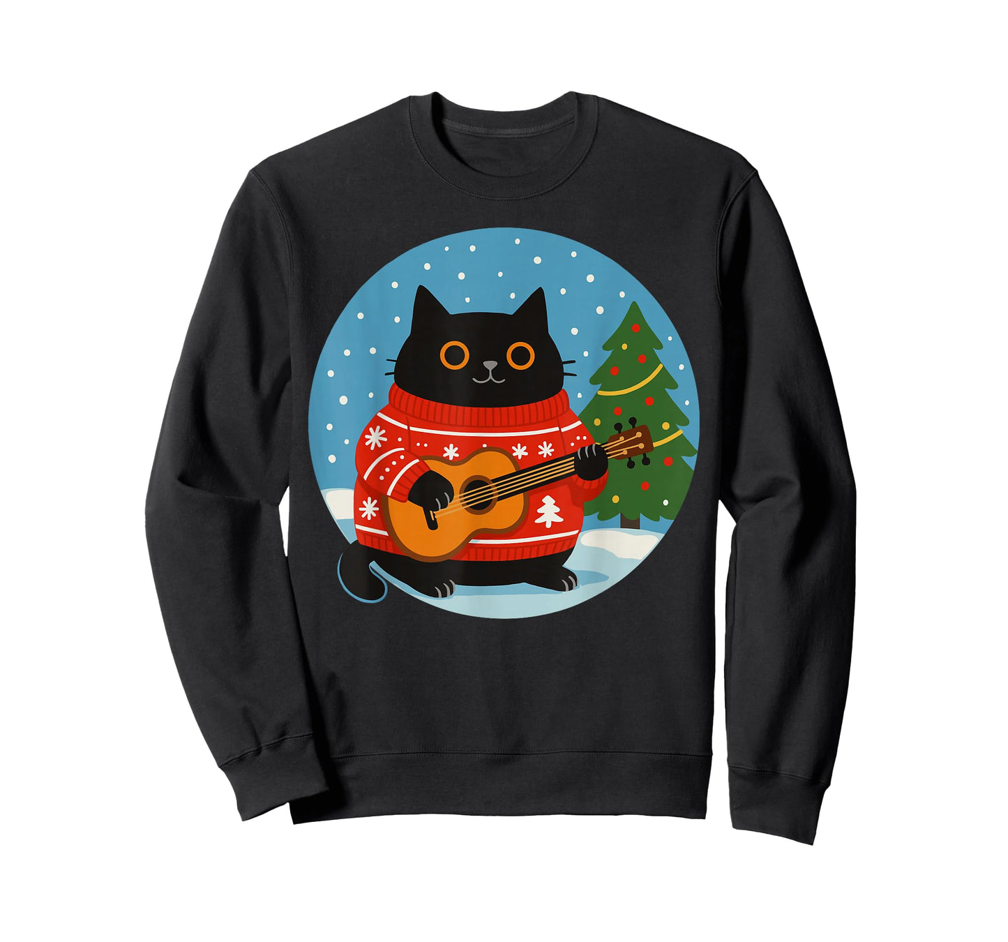 Meowy Christmas Guitar Player Men Women Kids Cat Christmas T-Shirt