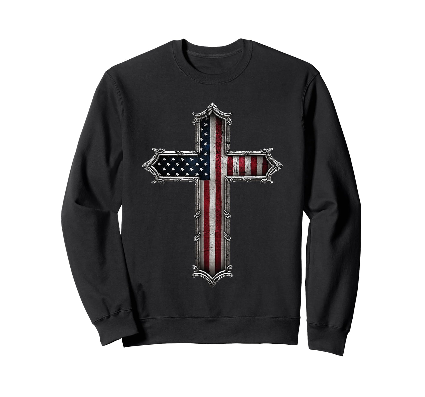 Cross USA Flag Christian Religious US America Faith Graphic T-Shirt