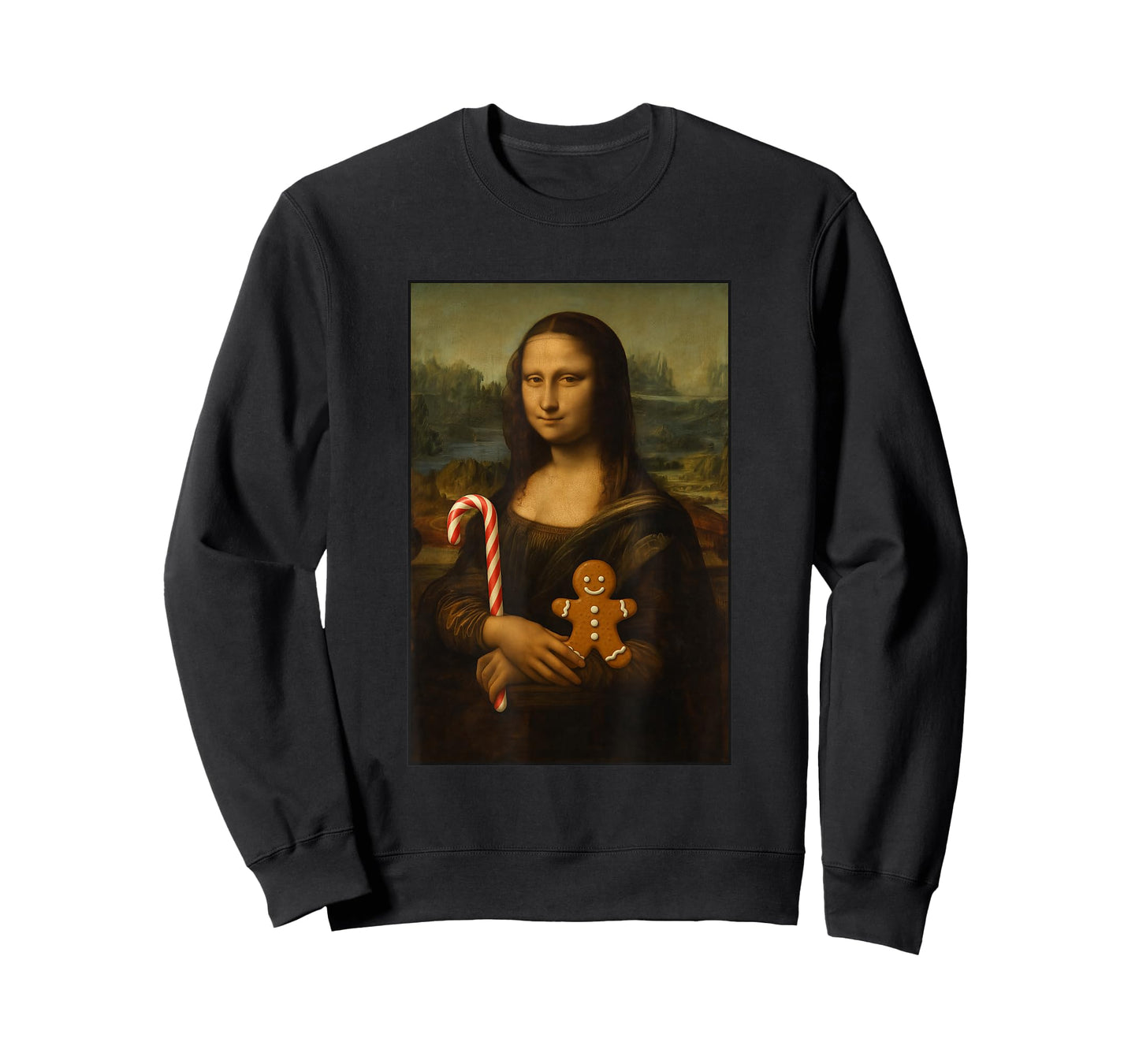 Mona Lisa Candy Gingerbread Cane Funny Christmas Art T-Shirt