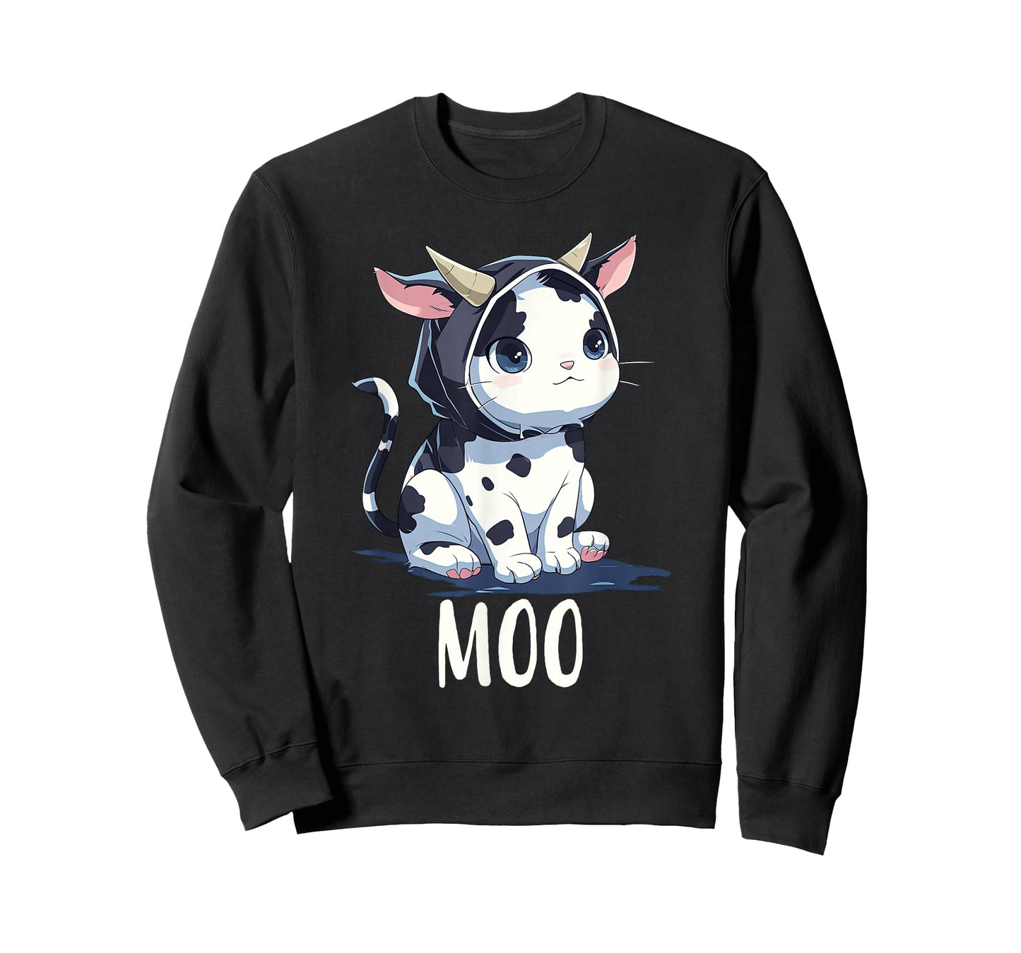 Cute Kawaii Anime Cat In Cow Costume Moo Funny Meow Cat Cow Men Women Kids T-Shirt