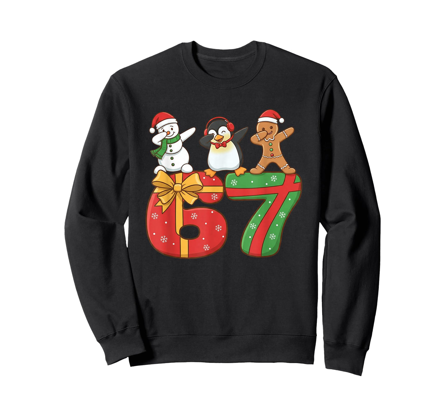 67 Christmas Dabbing Snowman Penguin Gingerbread 6 7 Meme T-Shirt