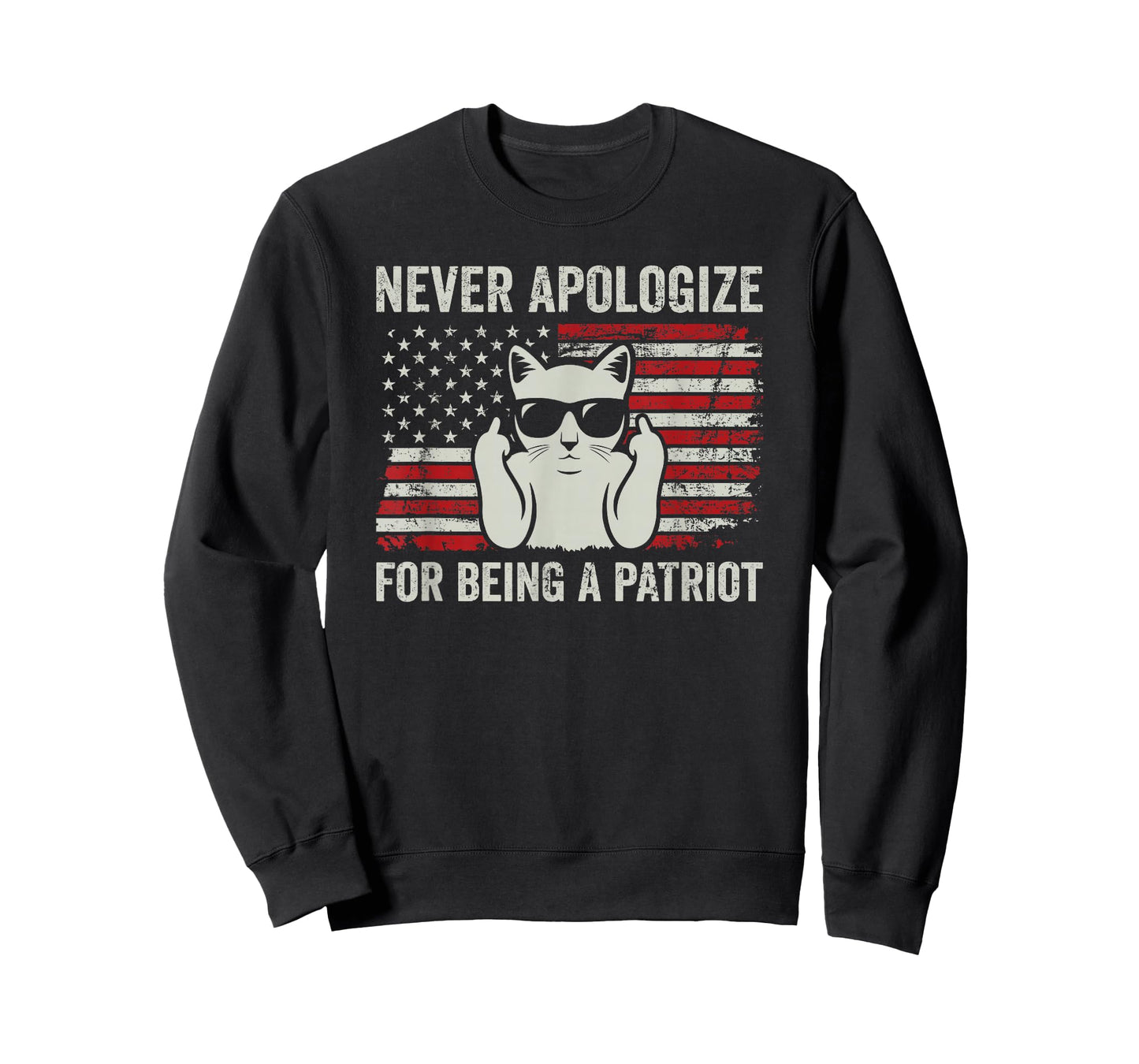 Never Apologize For Being a Patriot, Funny USA Patriotic Cat T-Shirt