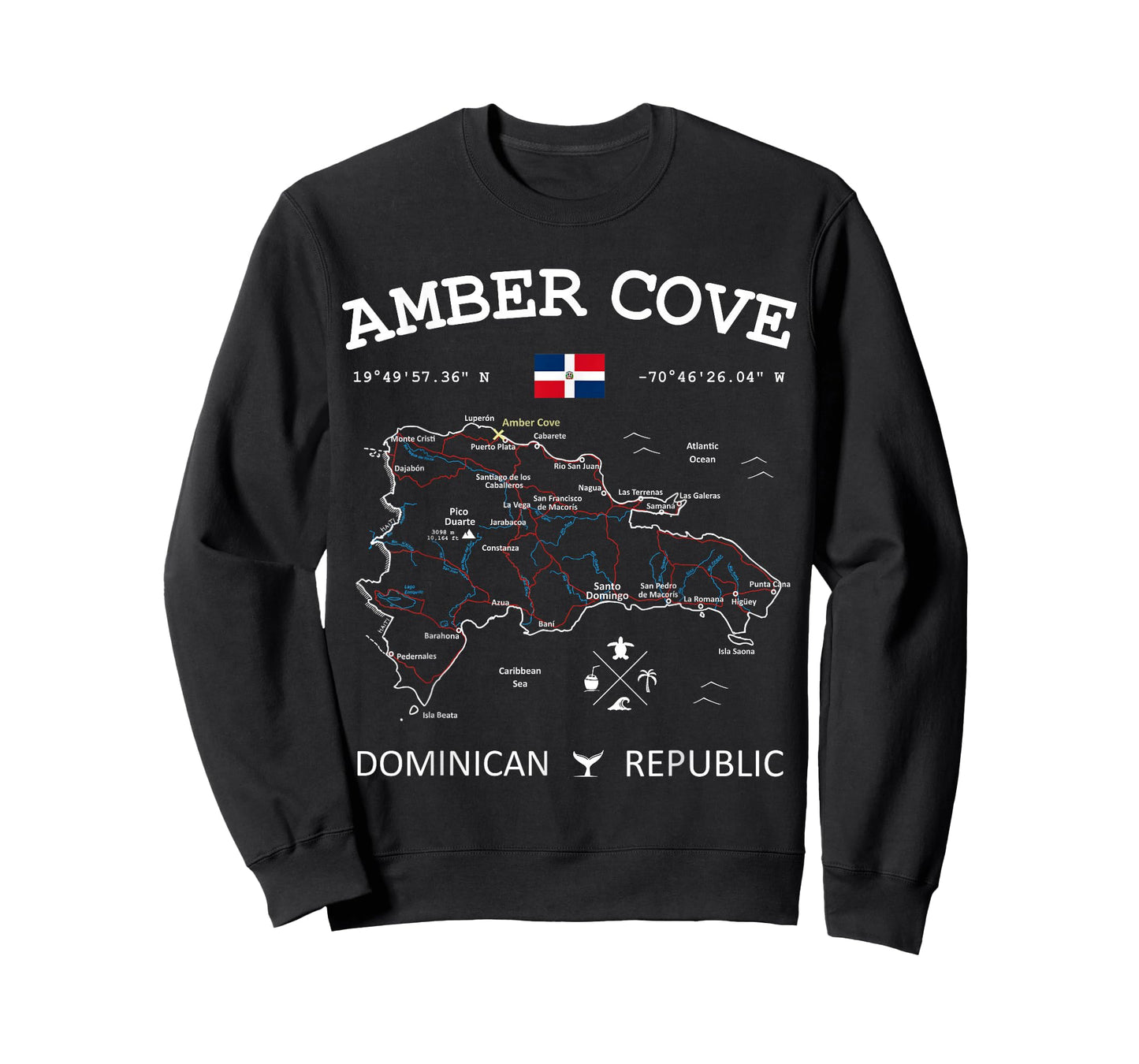Amber Cove Dominican Republic Flag Travel Map Coordinates T-Shirt
