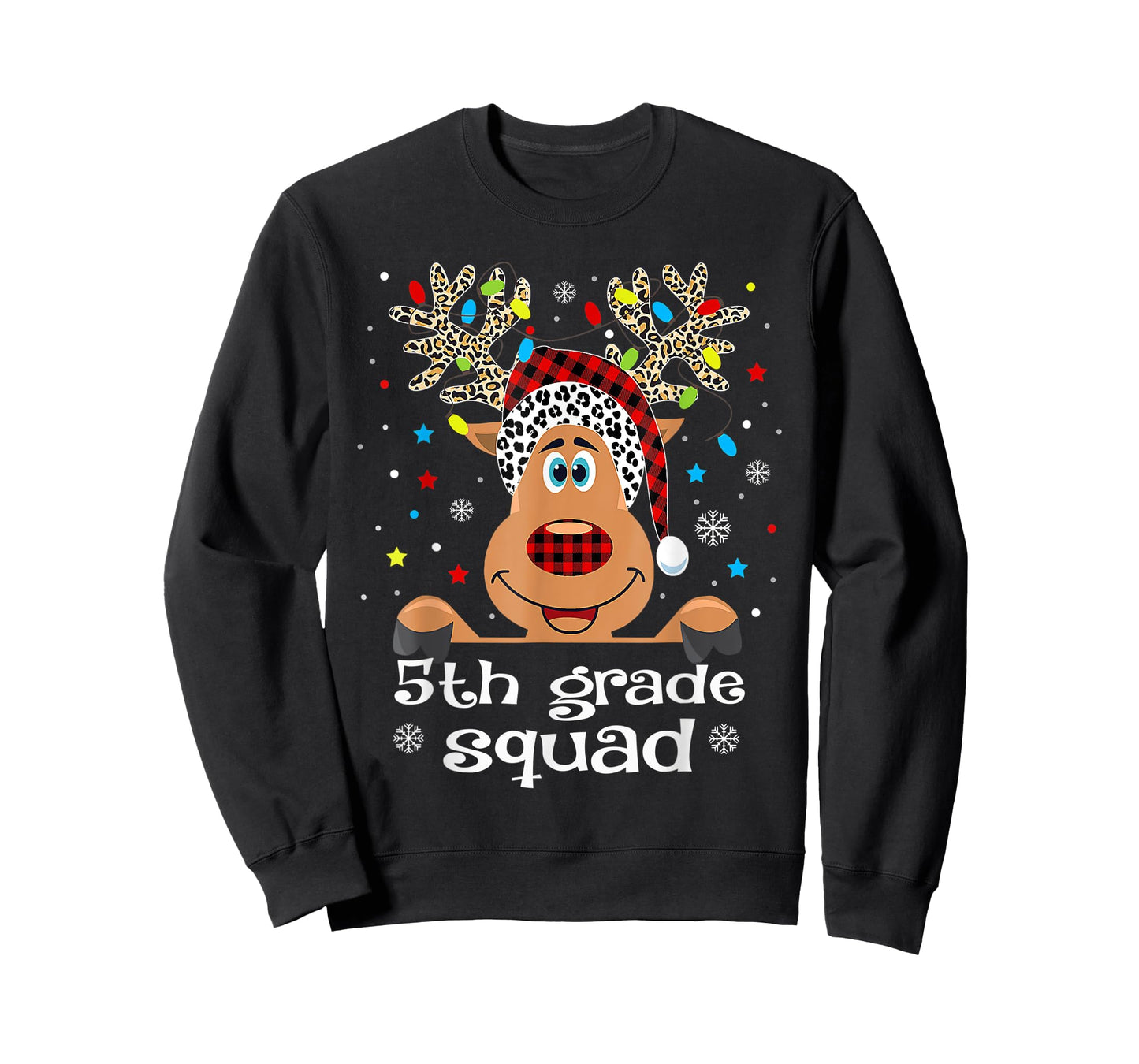 5th Grade Squad Plaid Reindeer Santa Hat Teacher Christmas T-Shirt
