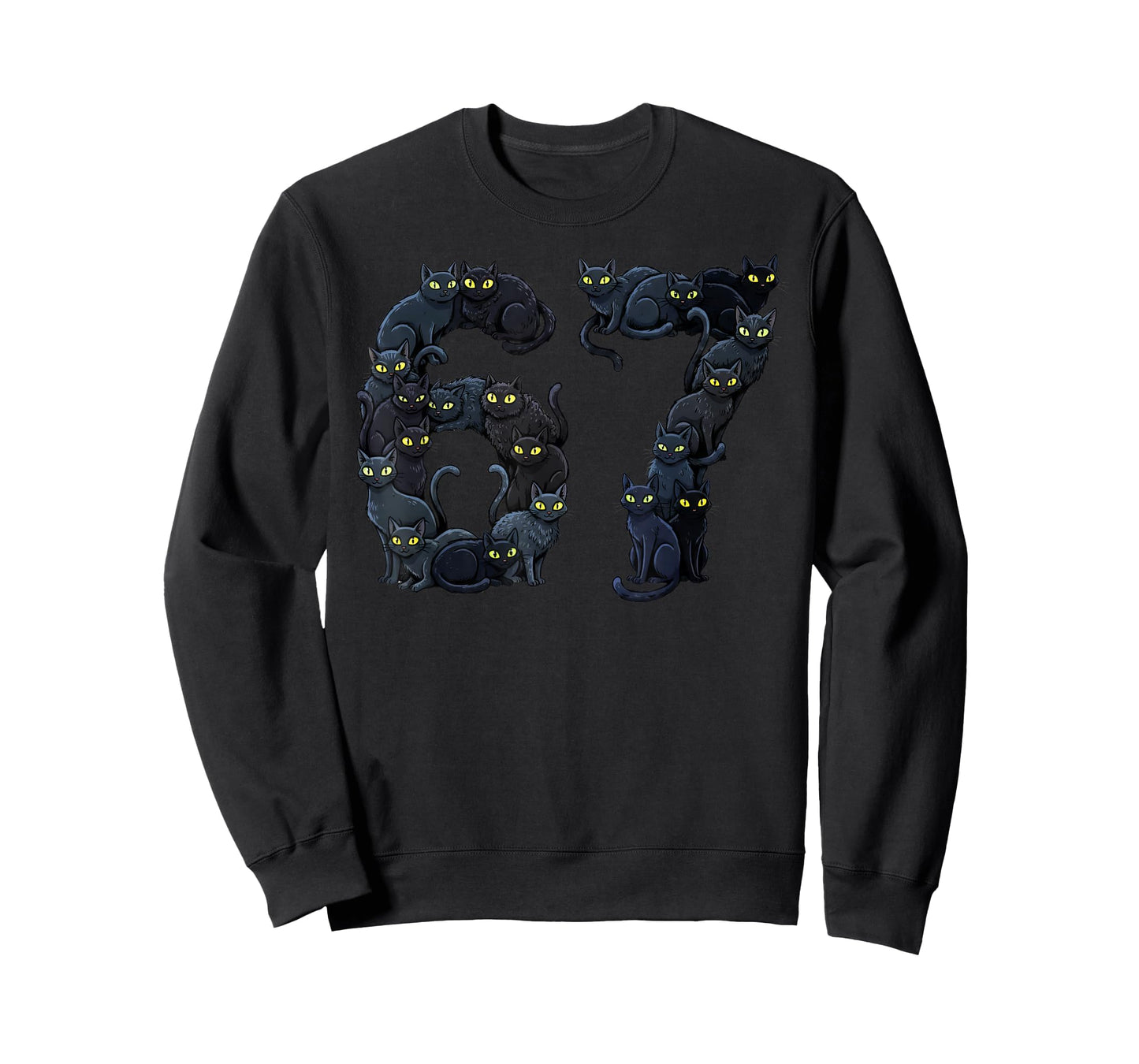 Funny Black Cats 6 7 Meme Six Seven Love Night Cats T-Shirt