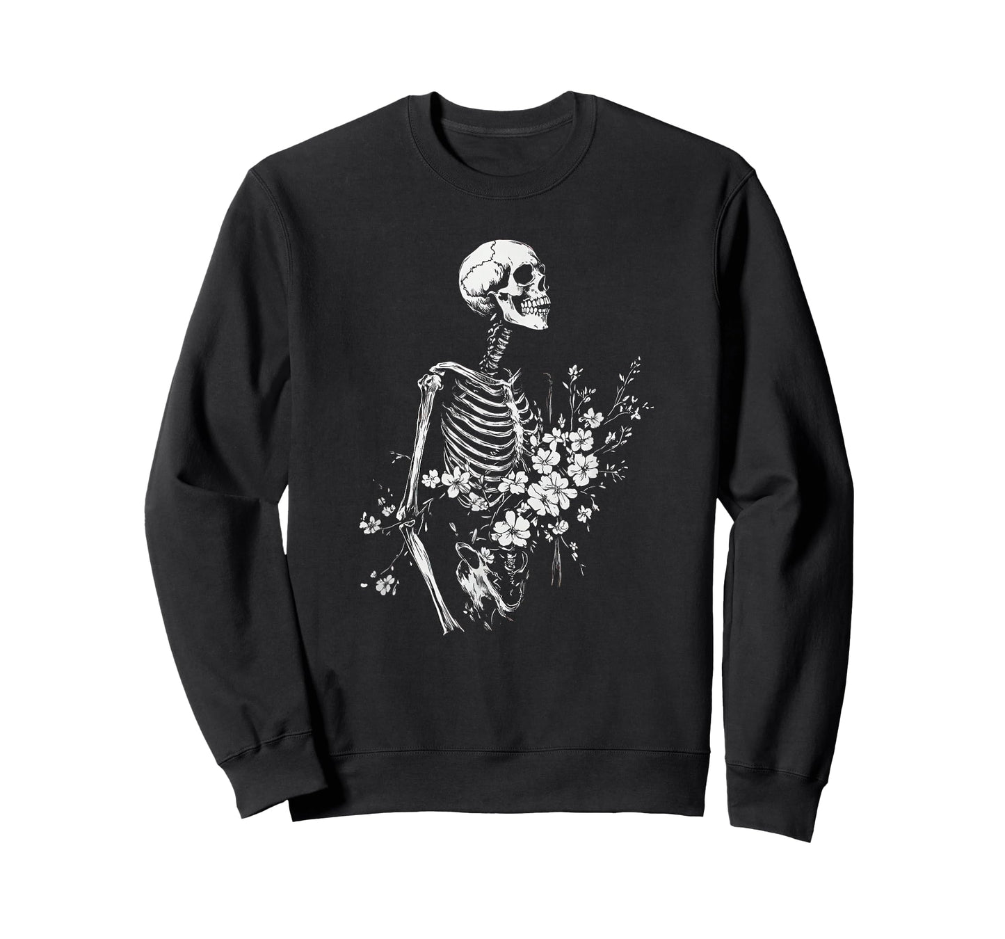 Floral Skeleton Gothic Occult Witchy Dark Creepy Design T-Shirt
