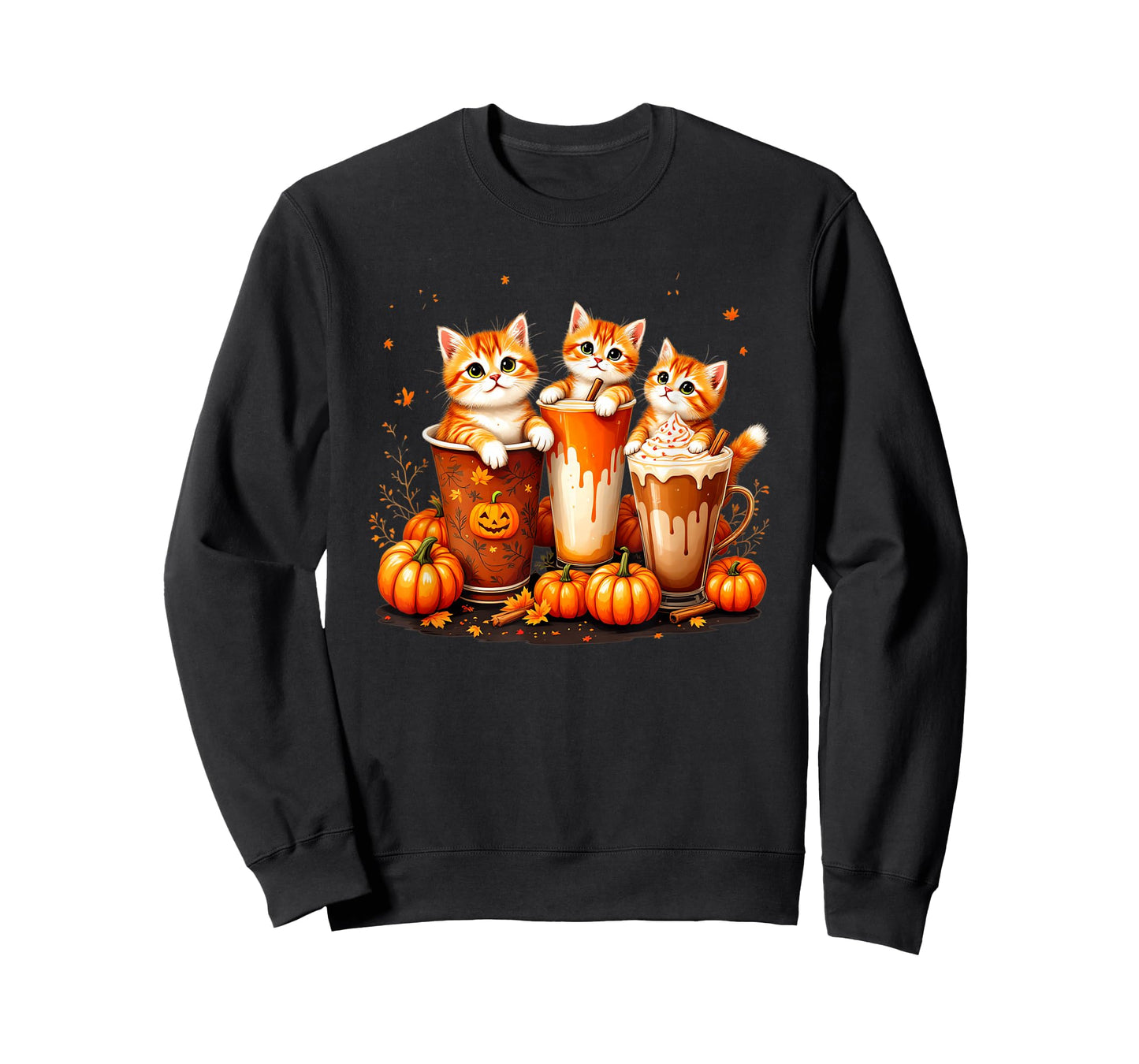 Cute Autumn Cats Coffee Kittens Pumpkin Spice Latte Vibes T-Shirt