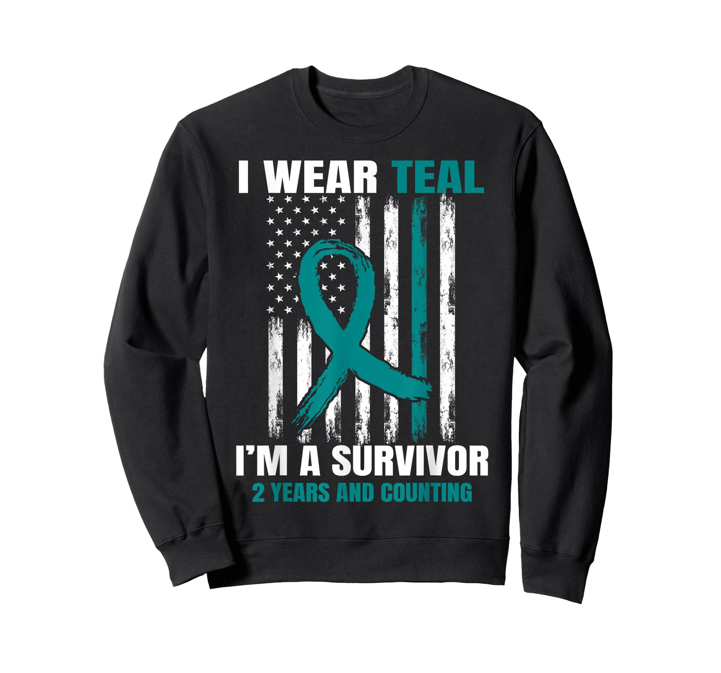 2 Year Ovarian Cancer Survivor Gifts Teal Awareness USA Flag T-Shirt
