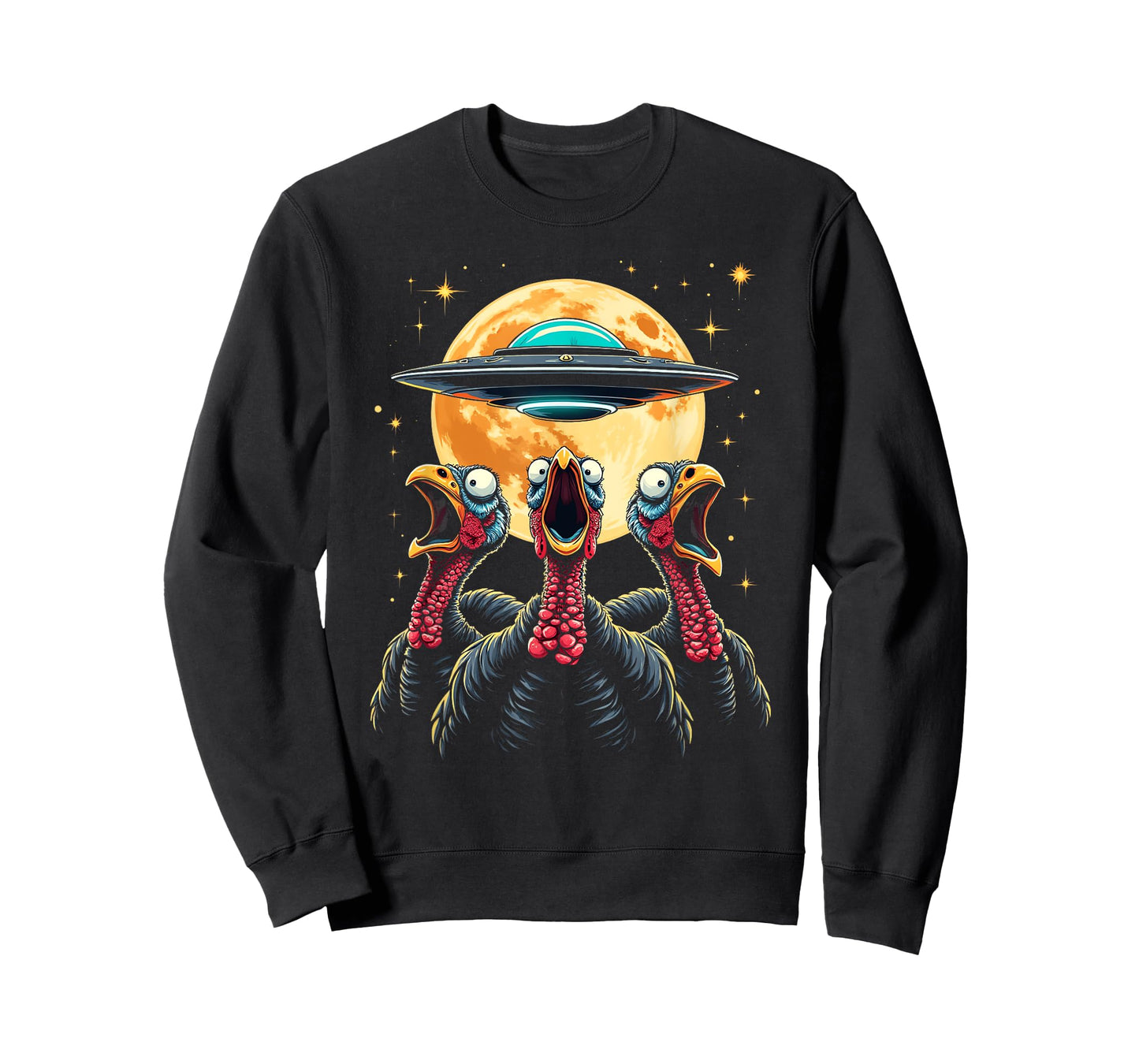 Funny Turkey Abduction Full Moon - Alien Thanksgiving UFO T-Shirt